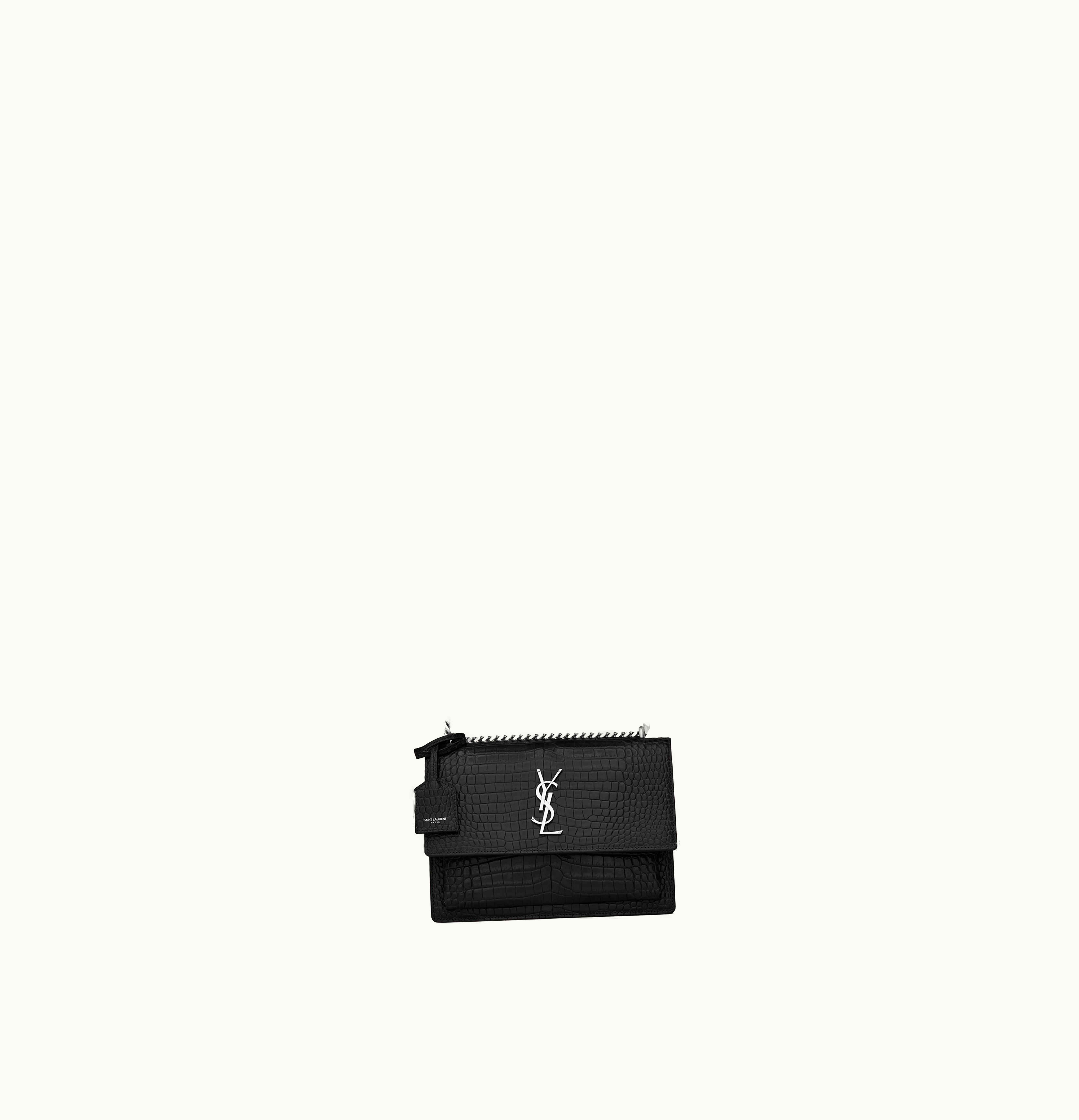 Saint Laurent Saint Laurent Sunset Crocodile Embossed Shiny Leather Medium Black