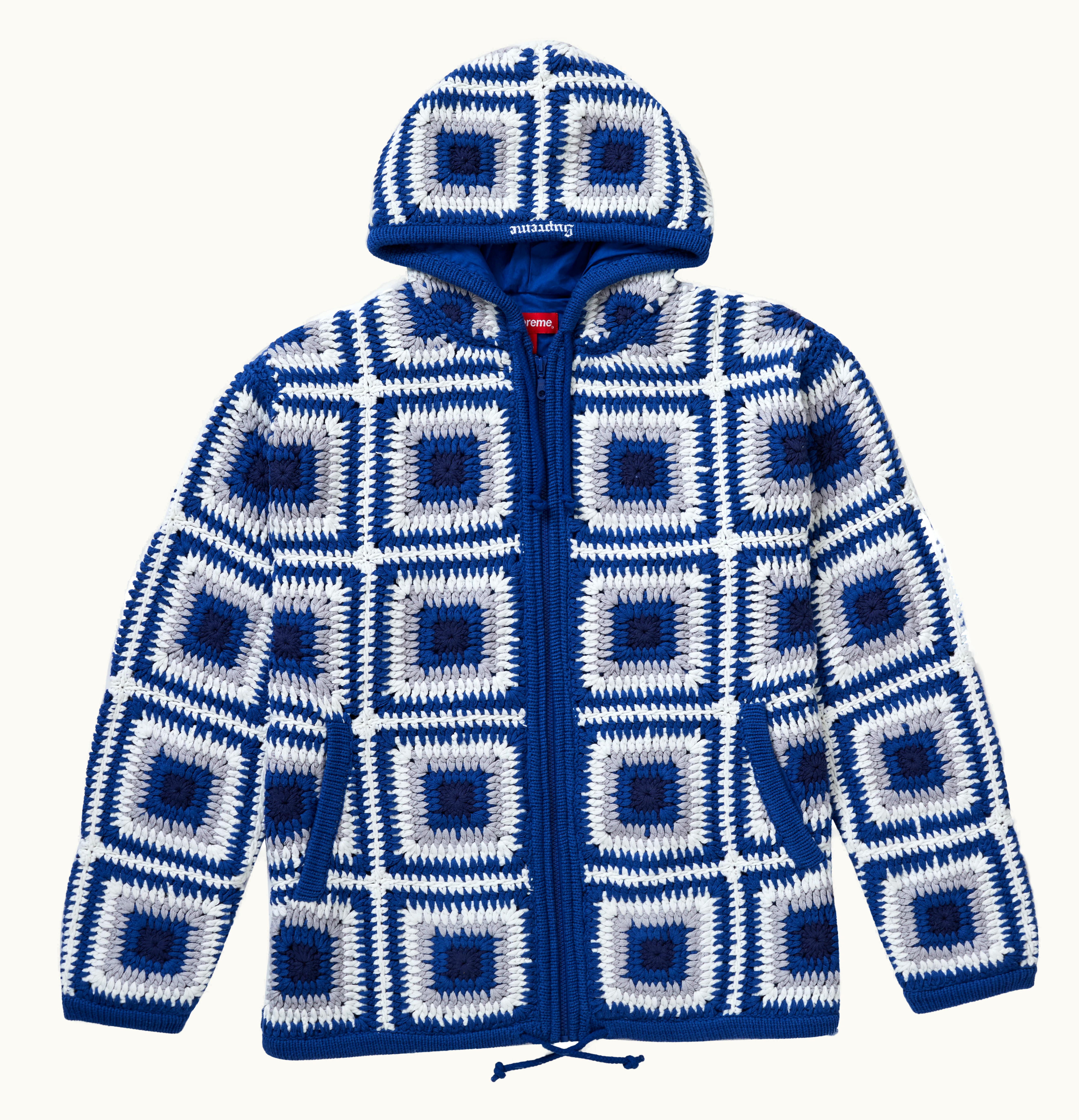 Supreme Supreme Crochet Hooded Zip Up Sweater Navy