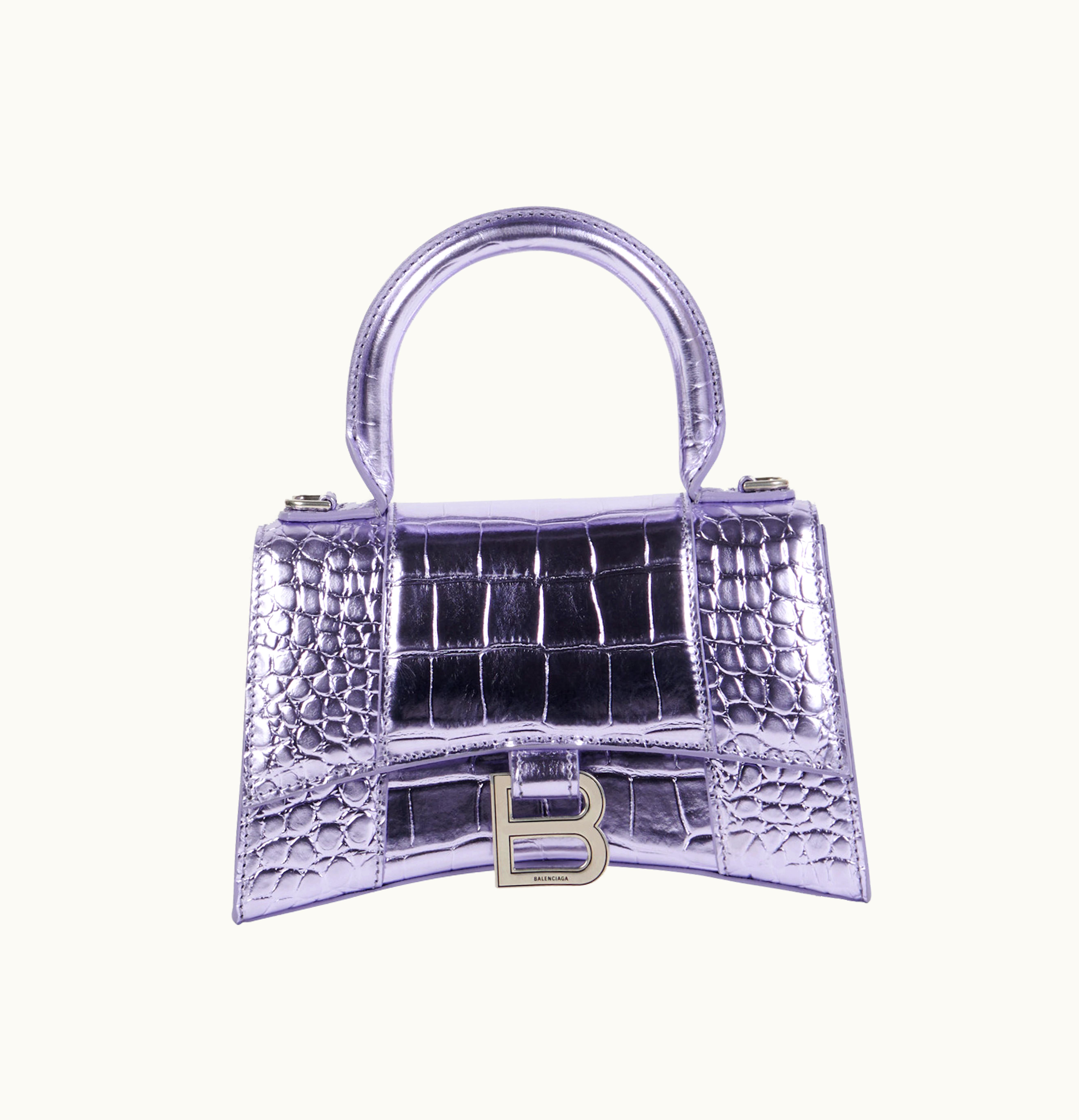 Balenciaga Balenciaga Hourglass Top Handle Bag XS Crocodile Embossed Purple