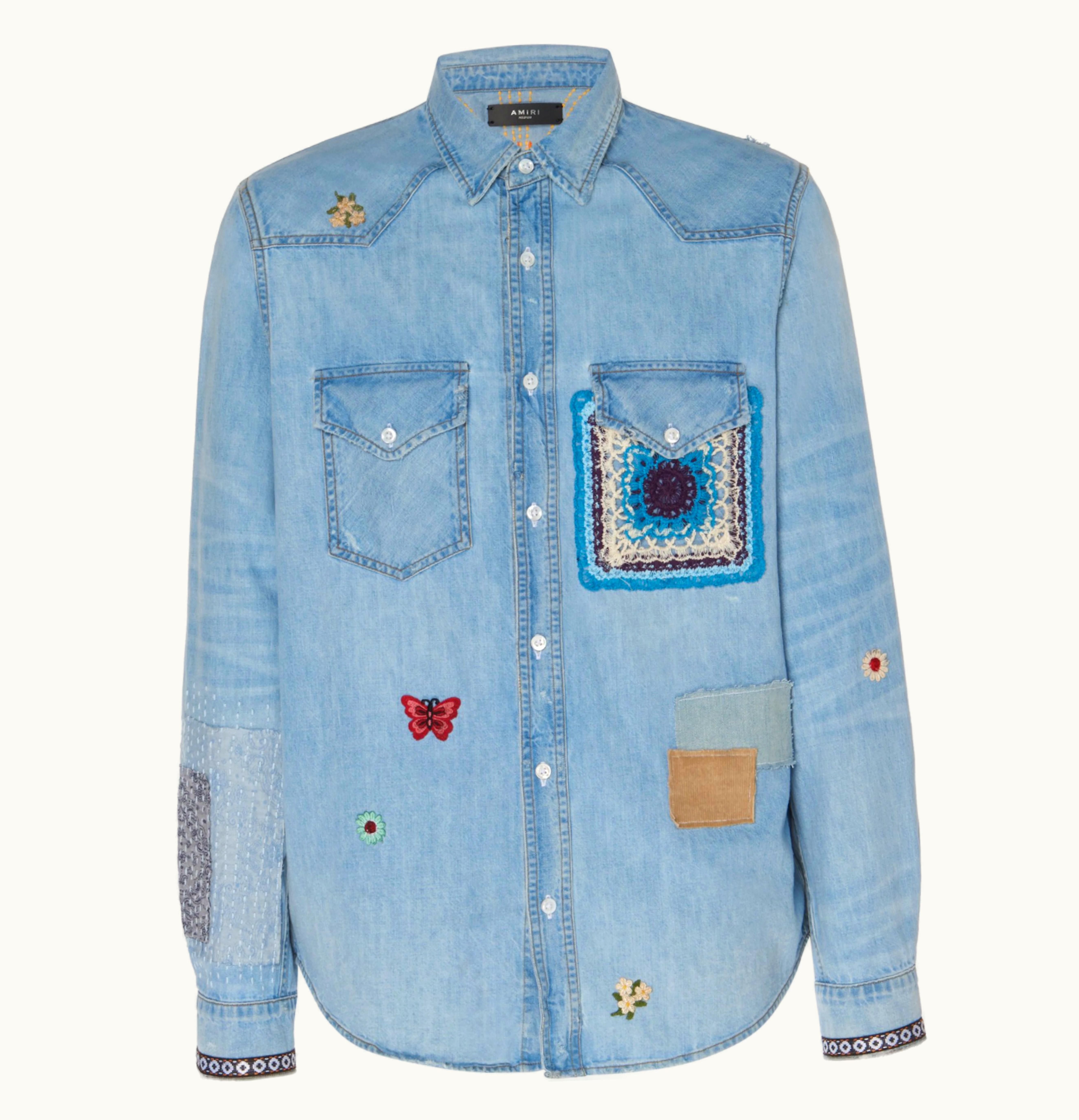 Amiri AMIRI Crochet and Patch Denim Shirt Sky Indigo