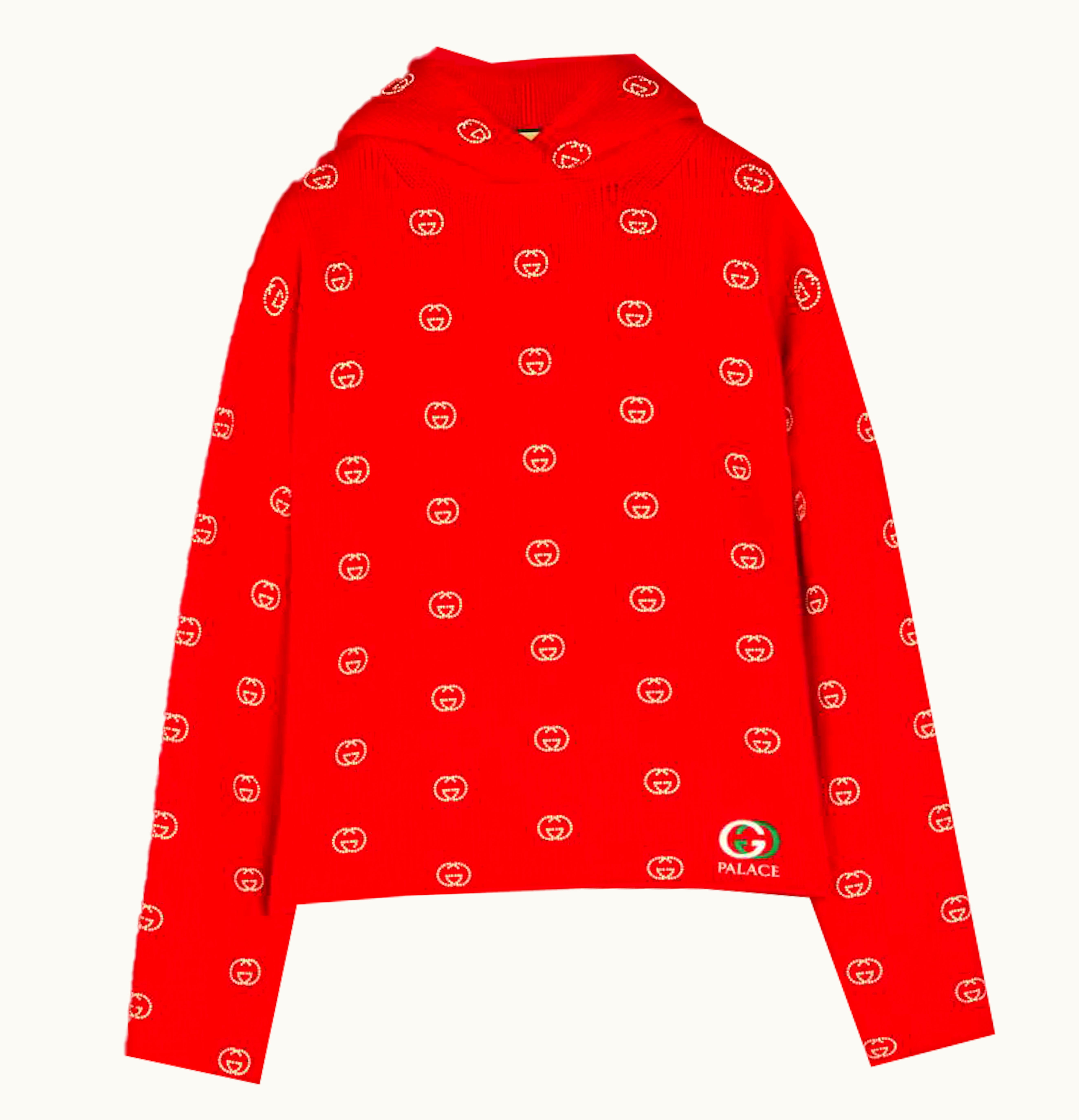 Palace Palace x Gucci Wool Knit Strawberry With Studs And Crochet Detail Hoodie Red