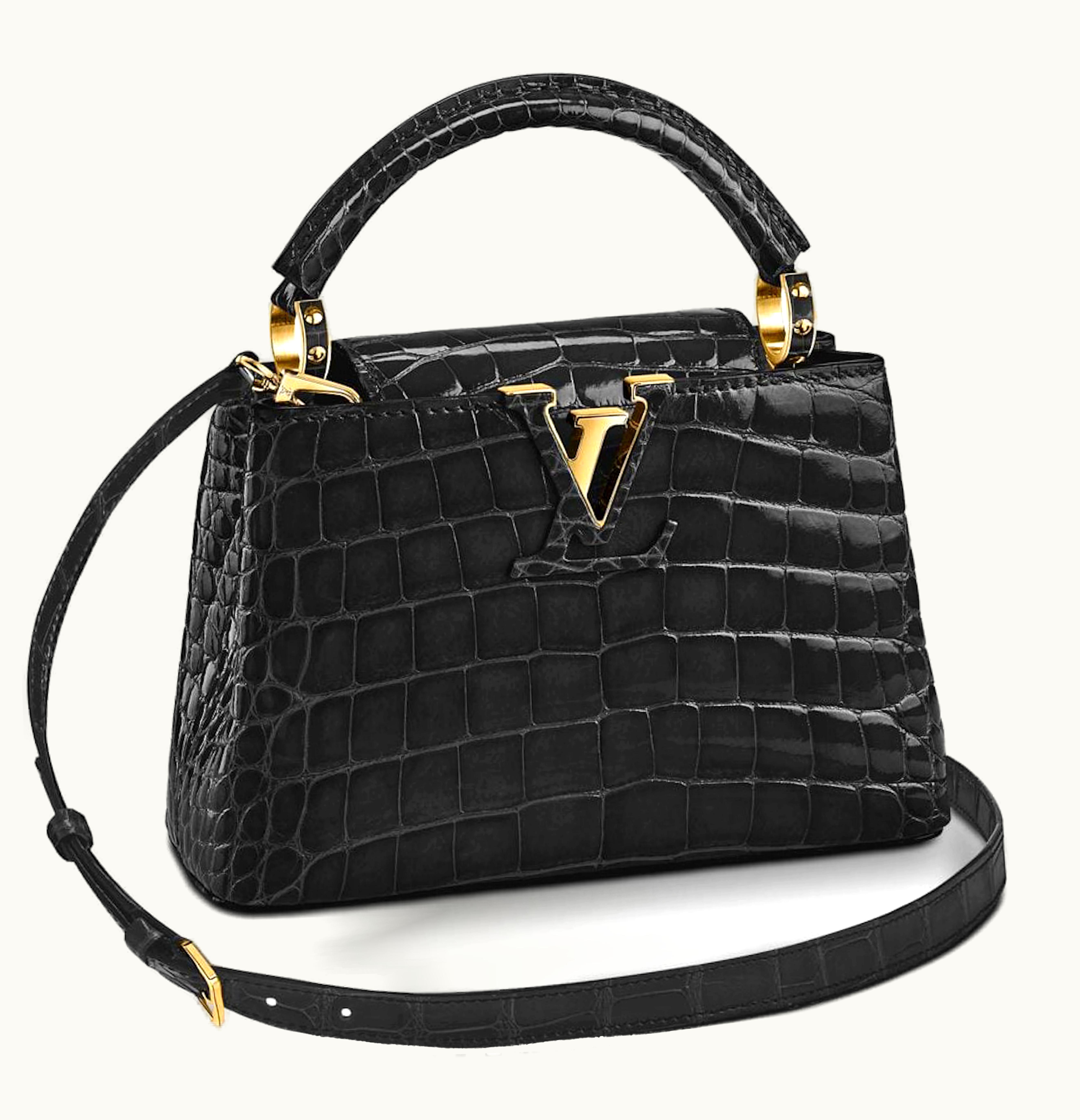 Louis Vuitton Louis Vuitton Capucines Crocodile Leather Gold tone Mini Noir