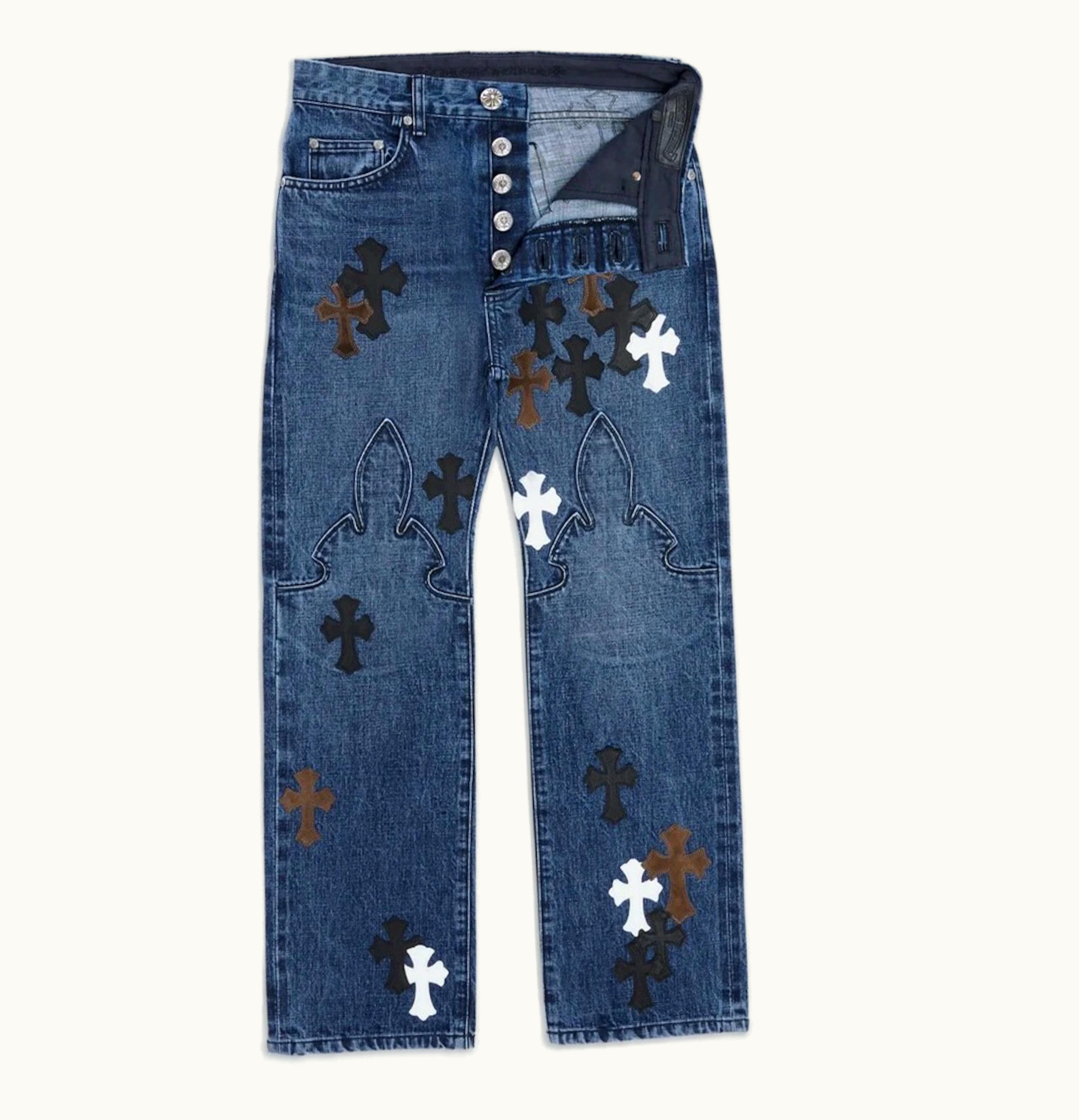 Chrome Hearts Chrome Hearts Fleur Knee Cross Patch Jeans Blue