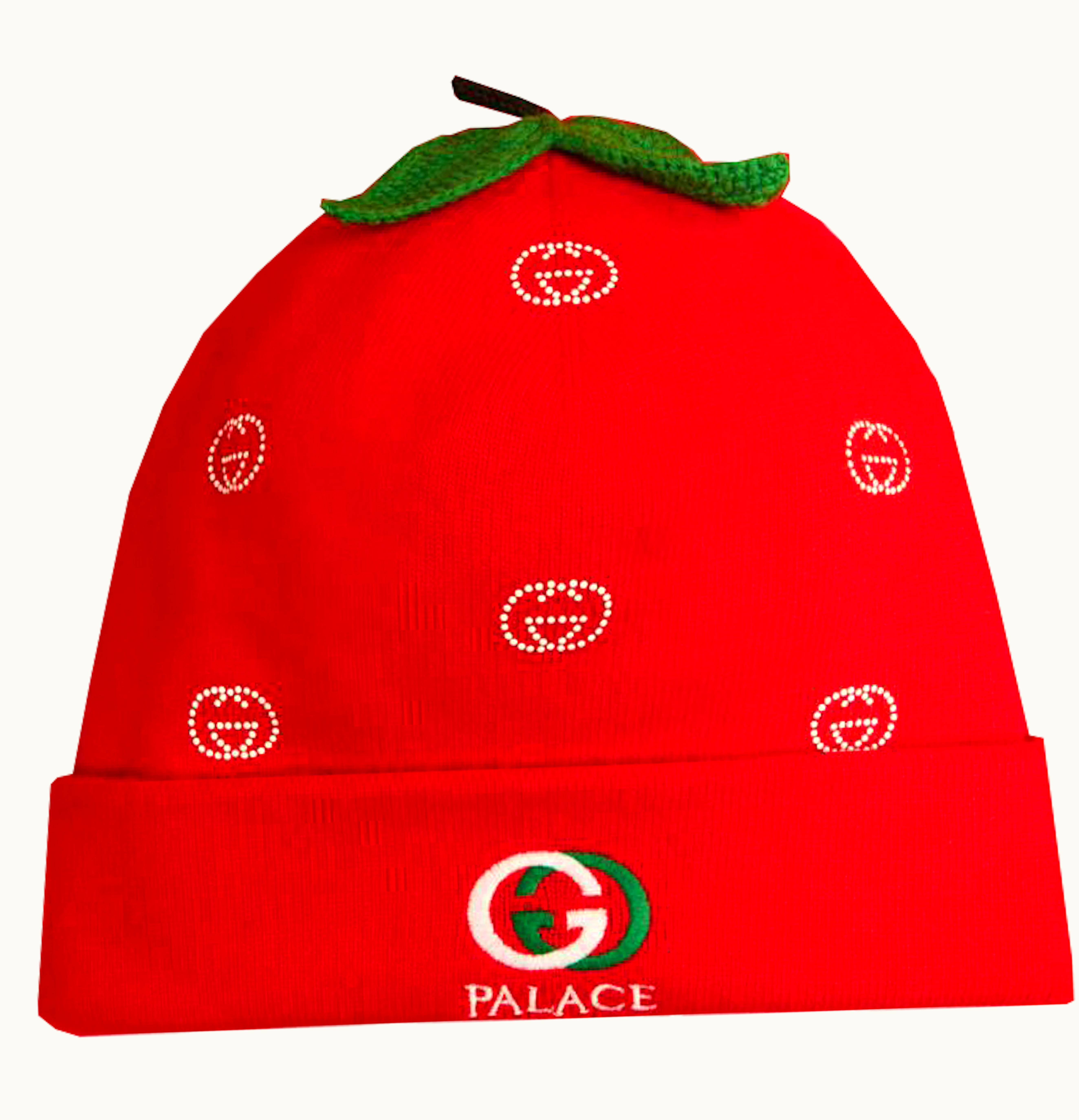Palace Palace x Gucci Wool Strawberry Studs And Crochet Detail Beanie Red