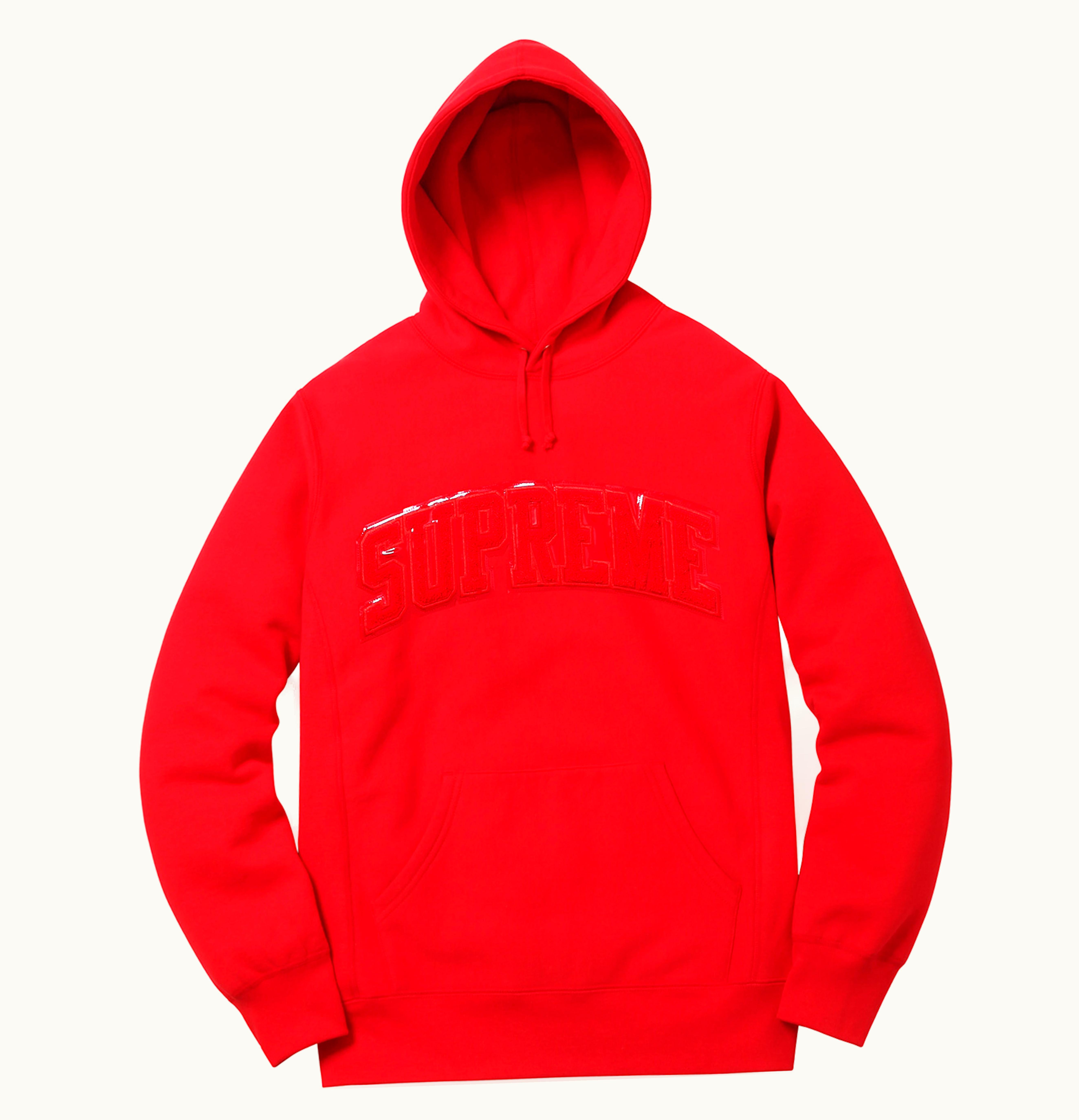Supreme Supreme Patent Chenille Arc Logo Hooded Sweatshirt Red