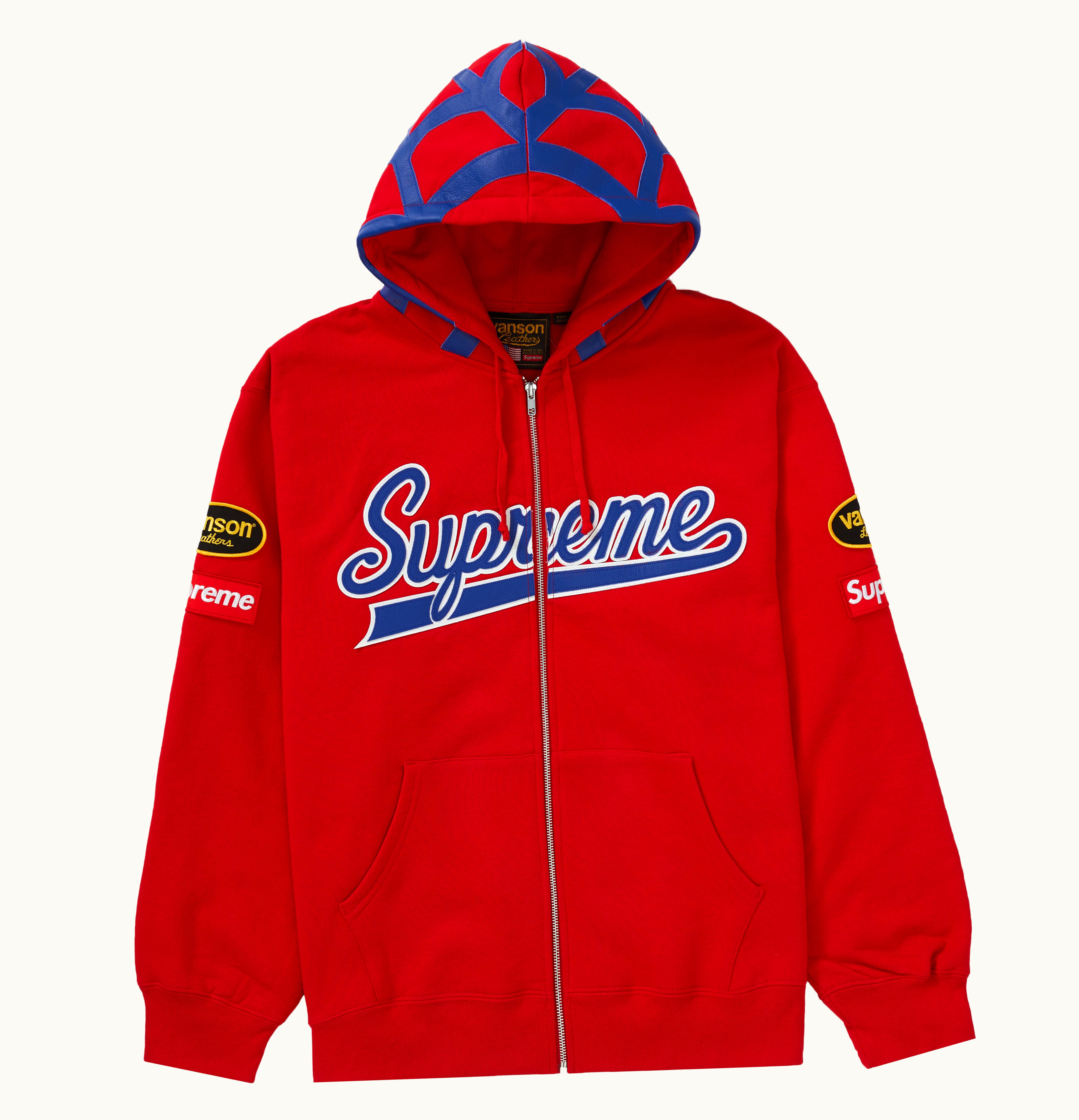 Supreme Supreme Vanson Leathers Spider Web Zip Up Hooded Sweatshirt Red