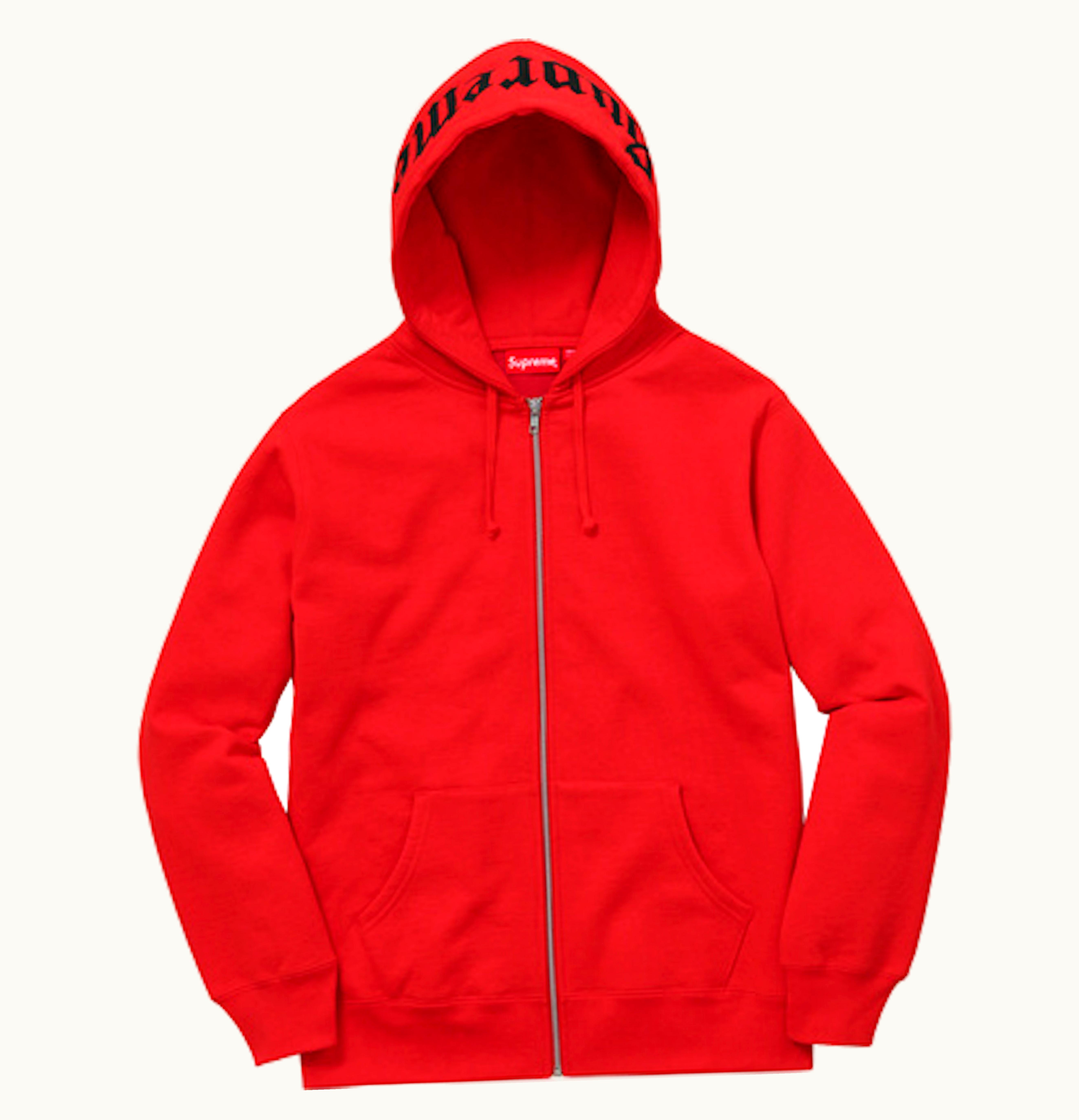 Supreme Supreme Old English Hood Logo Zip Up Hoodie Red