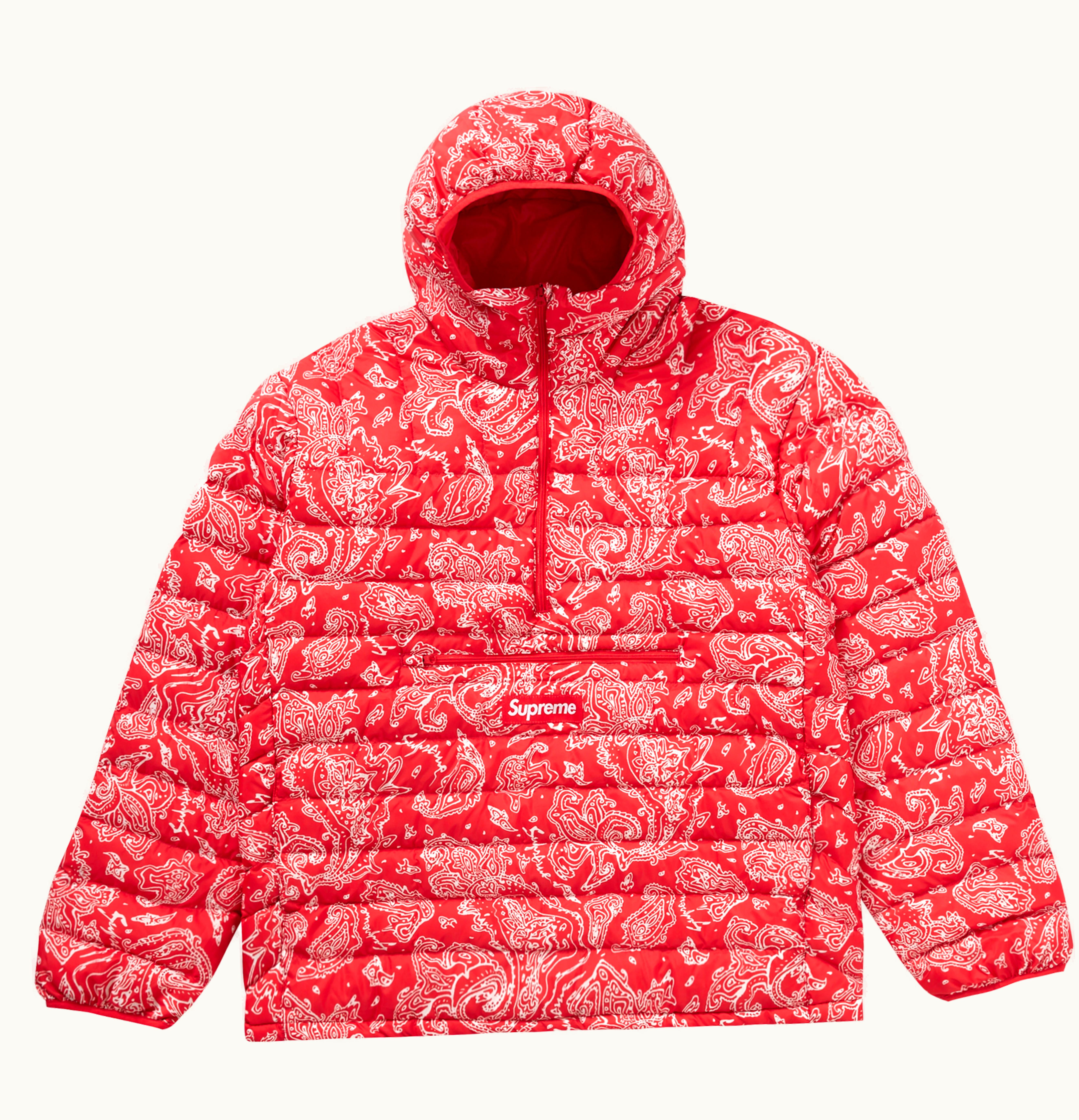 Supreme Supreme Micro Down Half Zip Hooded Pullover FW22 Red Paisley