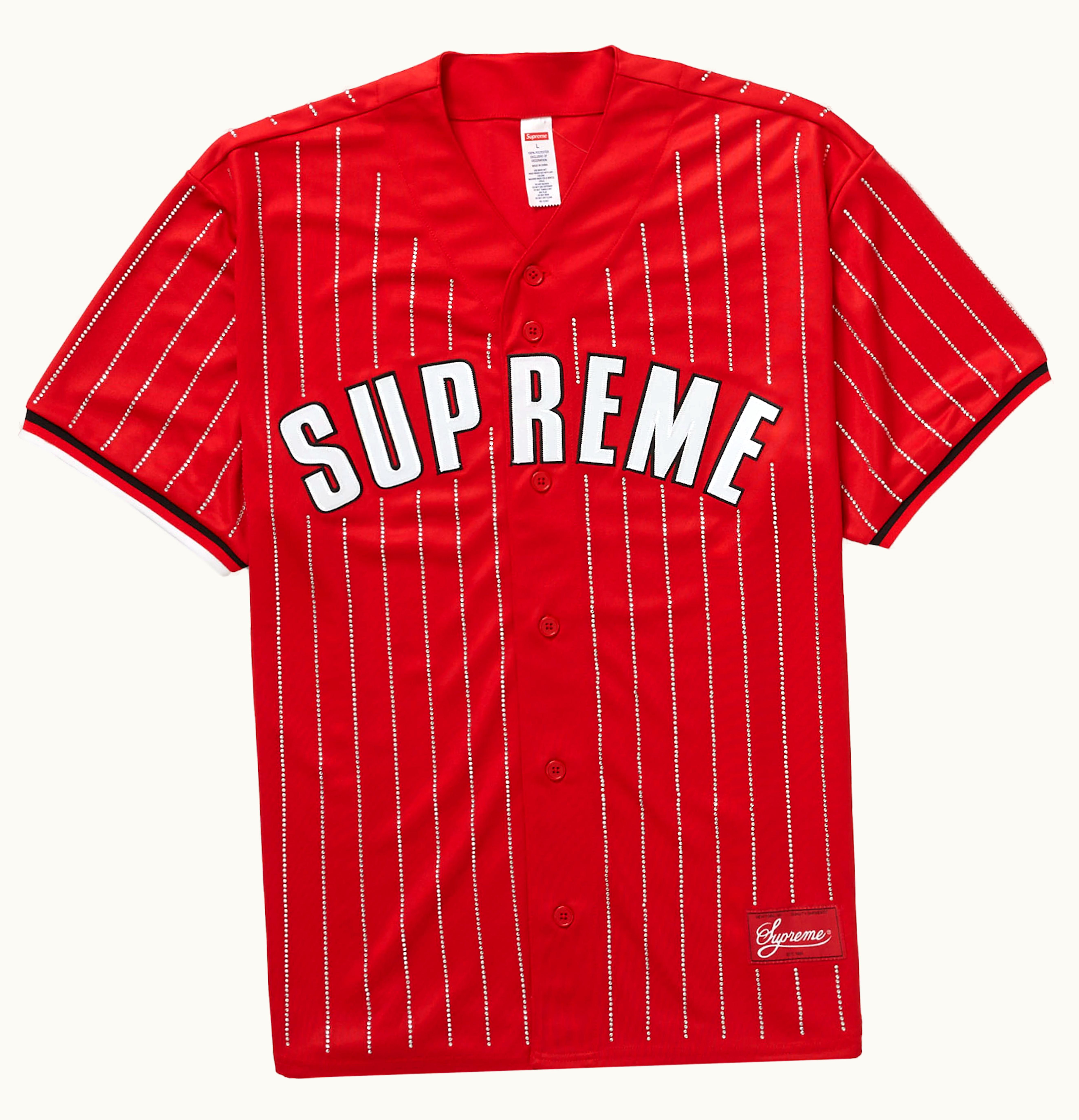 Supreme Supreme Rhinestone Stripe Baseball Jersey Red