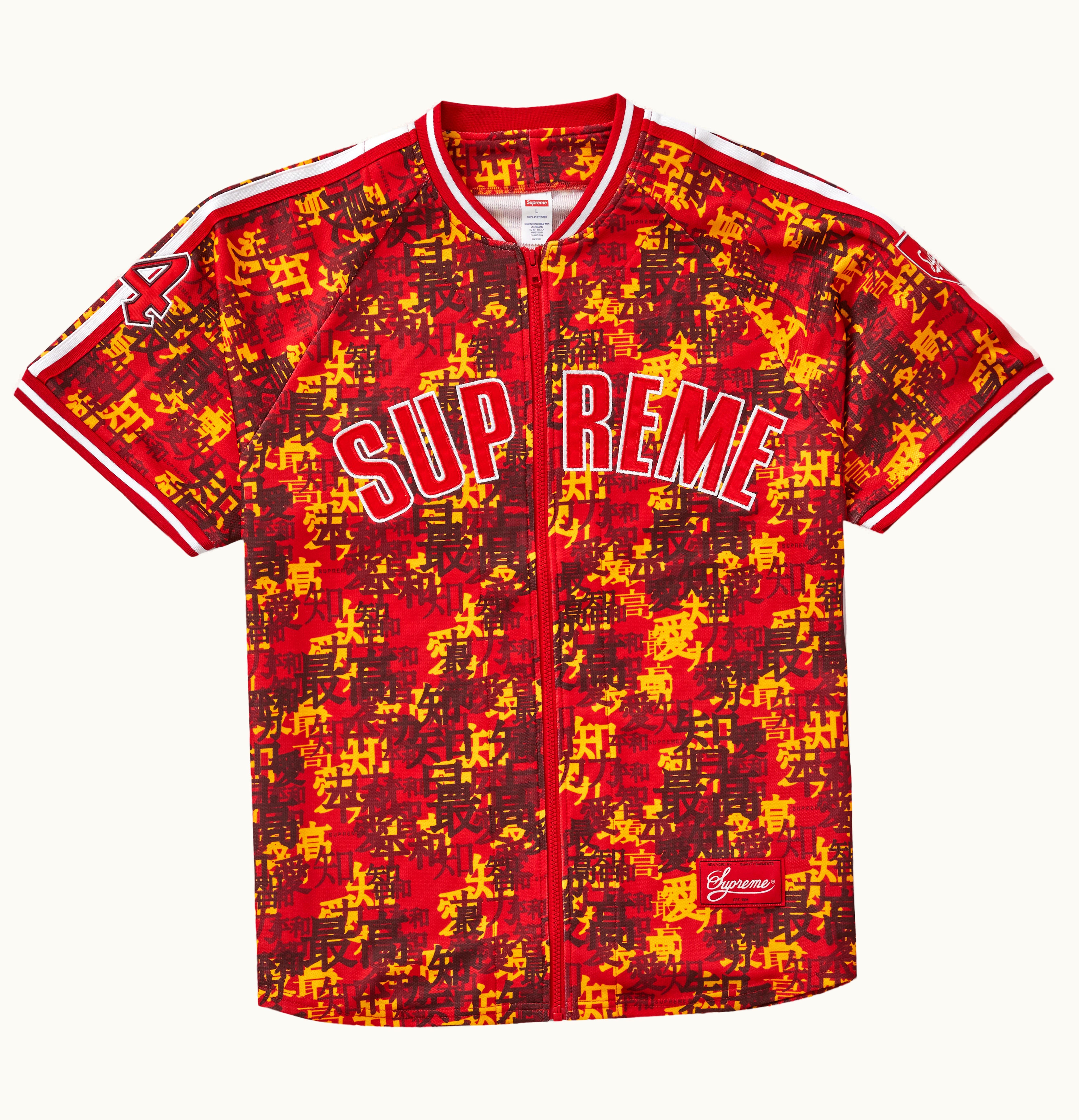 Supreme Supreme Kanji Camo Zip Up Baseball Jersey Red