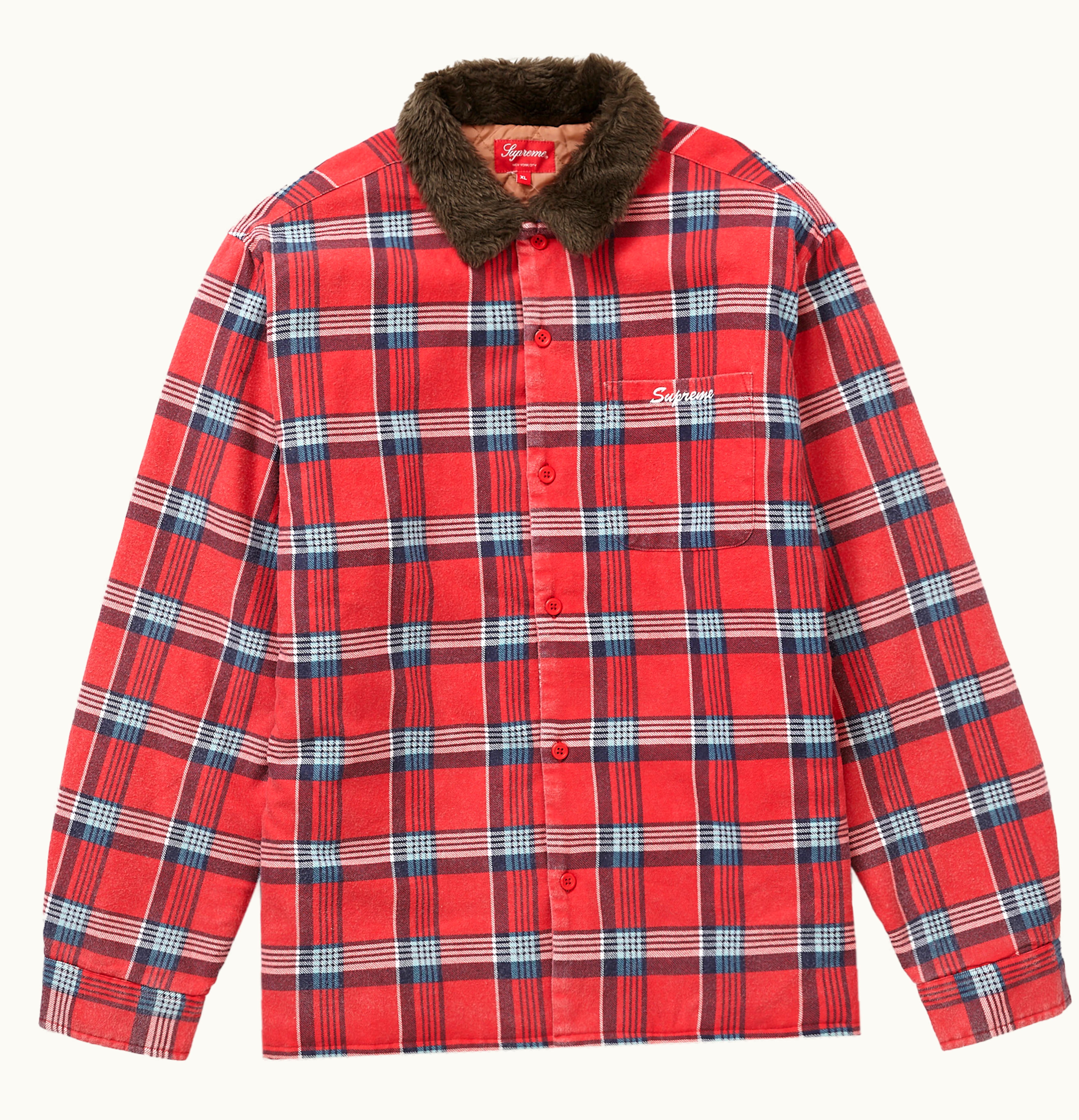 Supreme Supreme Faux Fur Collar Flannel Shirt Red