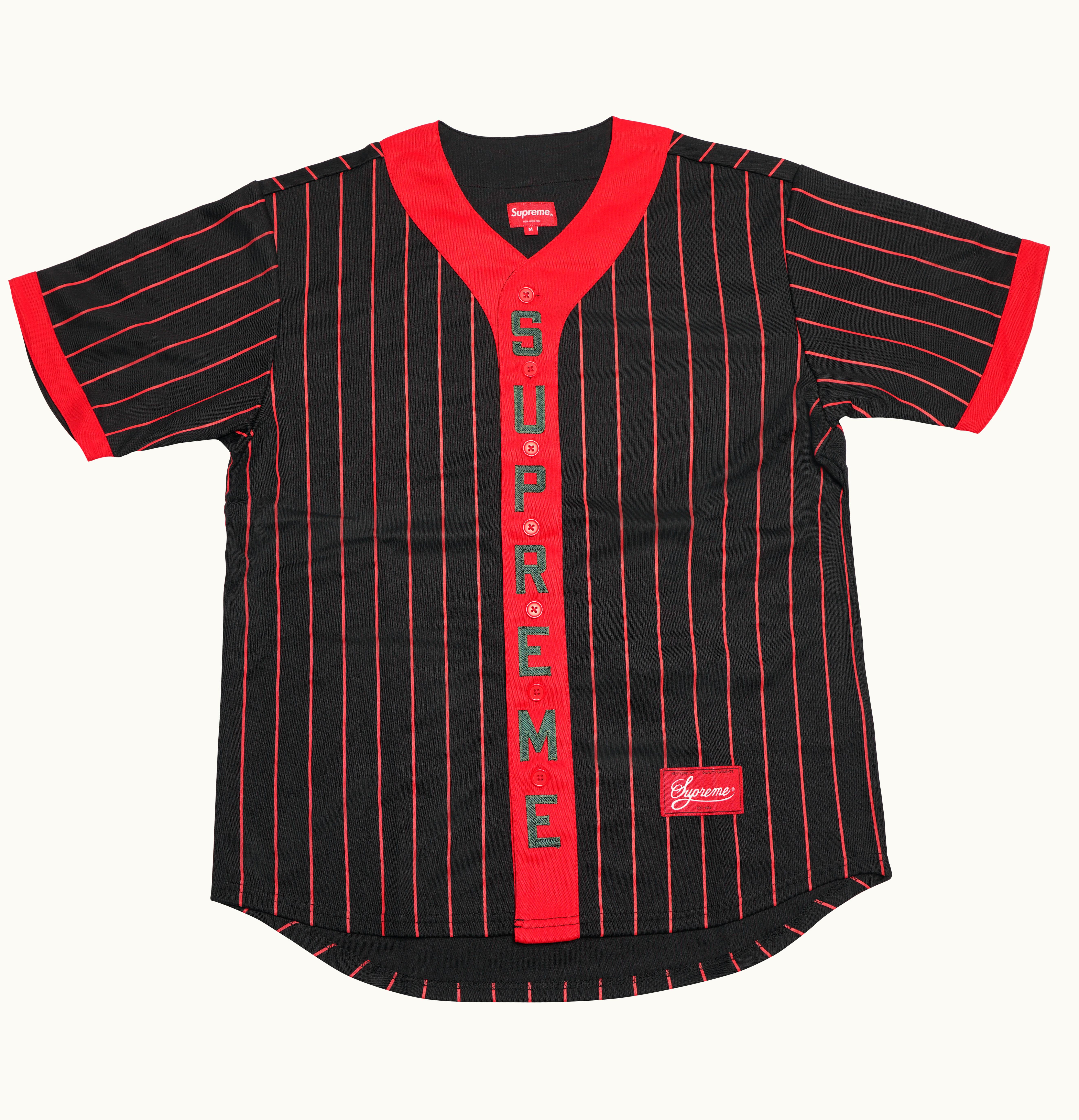 Supreme Supreme Vertical Logo Baseball Jersey Black Red