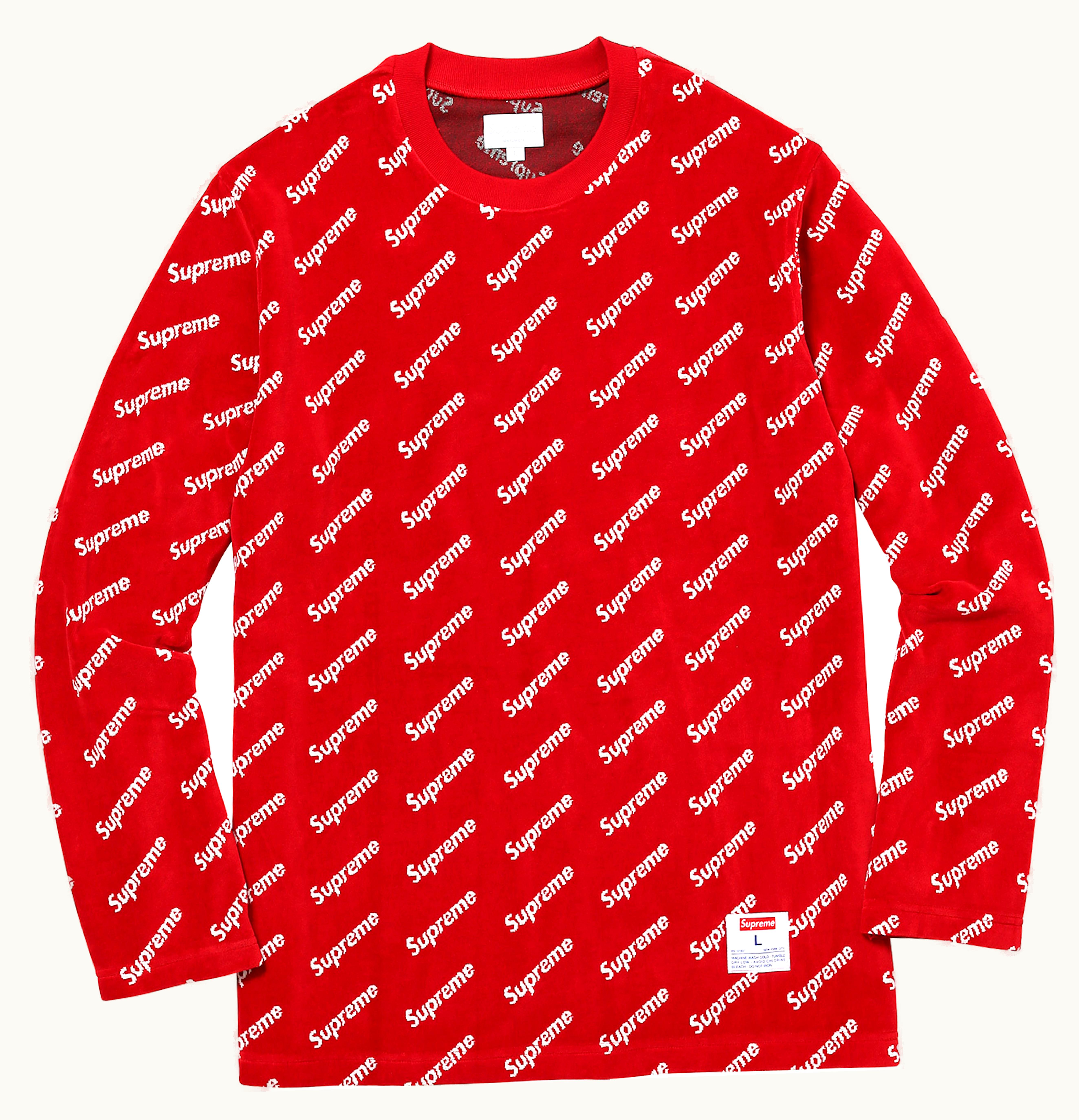 Supreme Supreme Velour Diagonal Logo LS Top Red