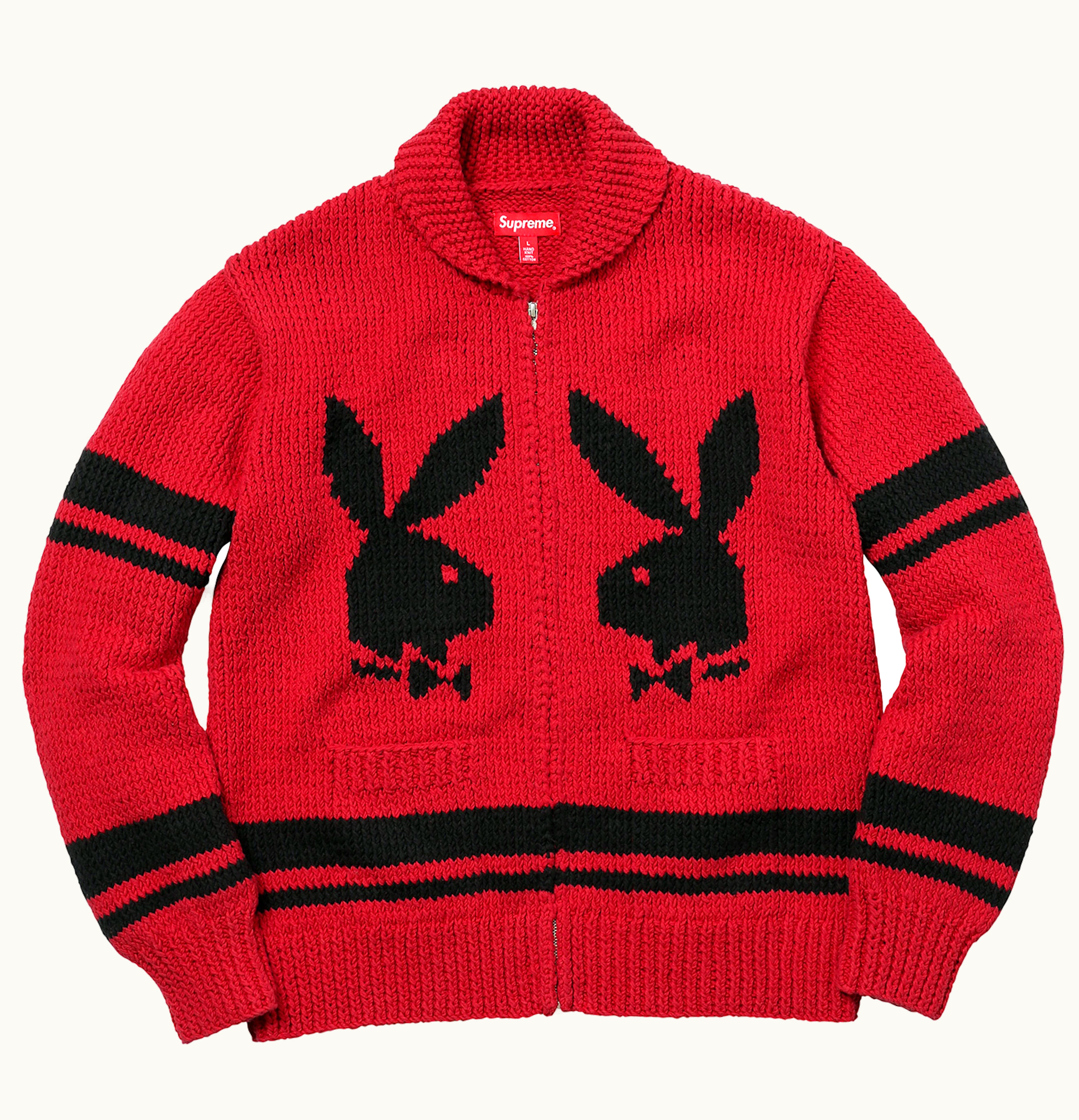 Supreme Supreme Playboy Shawl Collar Full Zip Sweater Red
