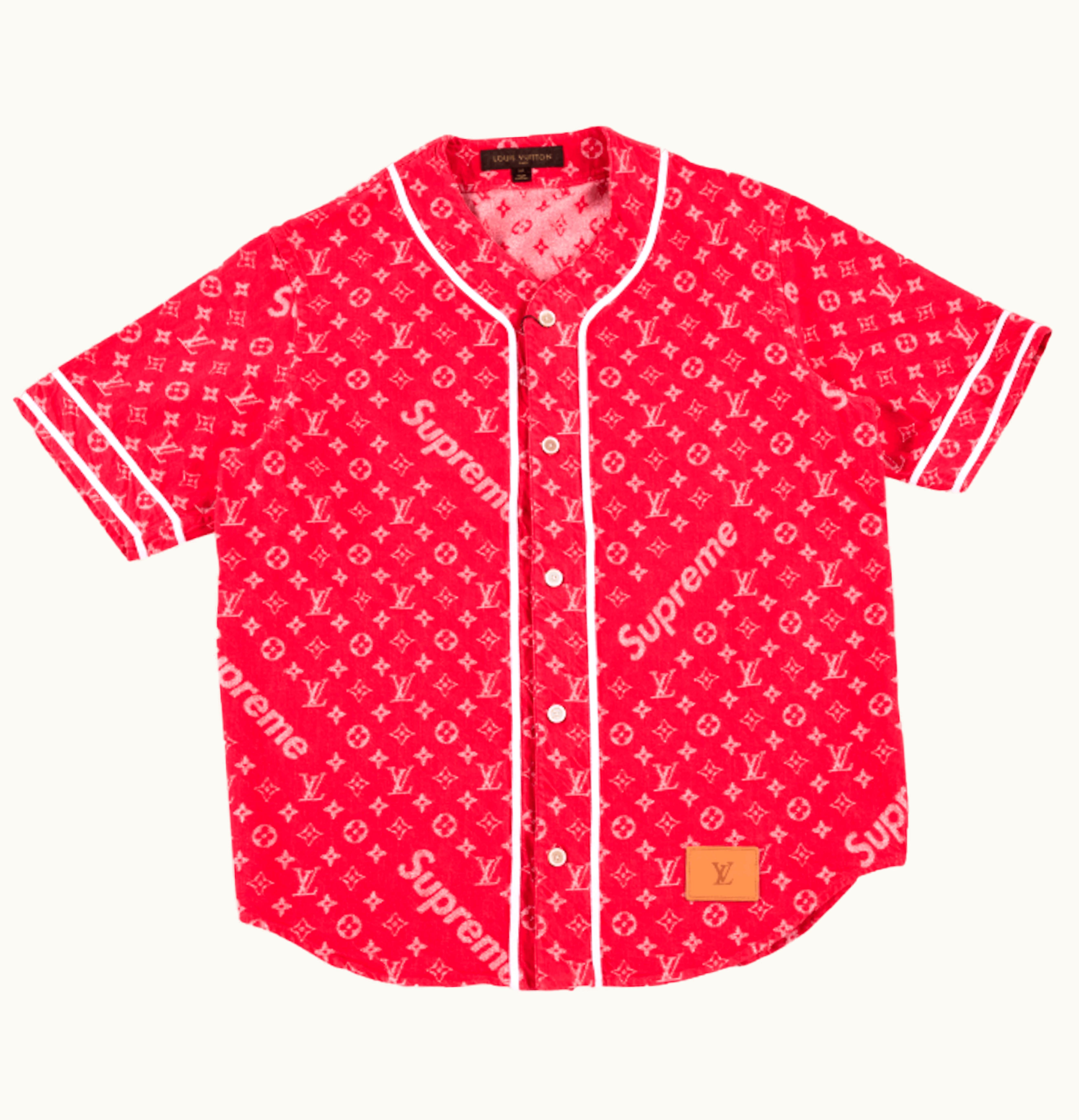 Supreme Supreme x Louis Vuitton Jacquard Denim Baseball Jersey Red