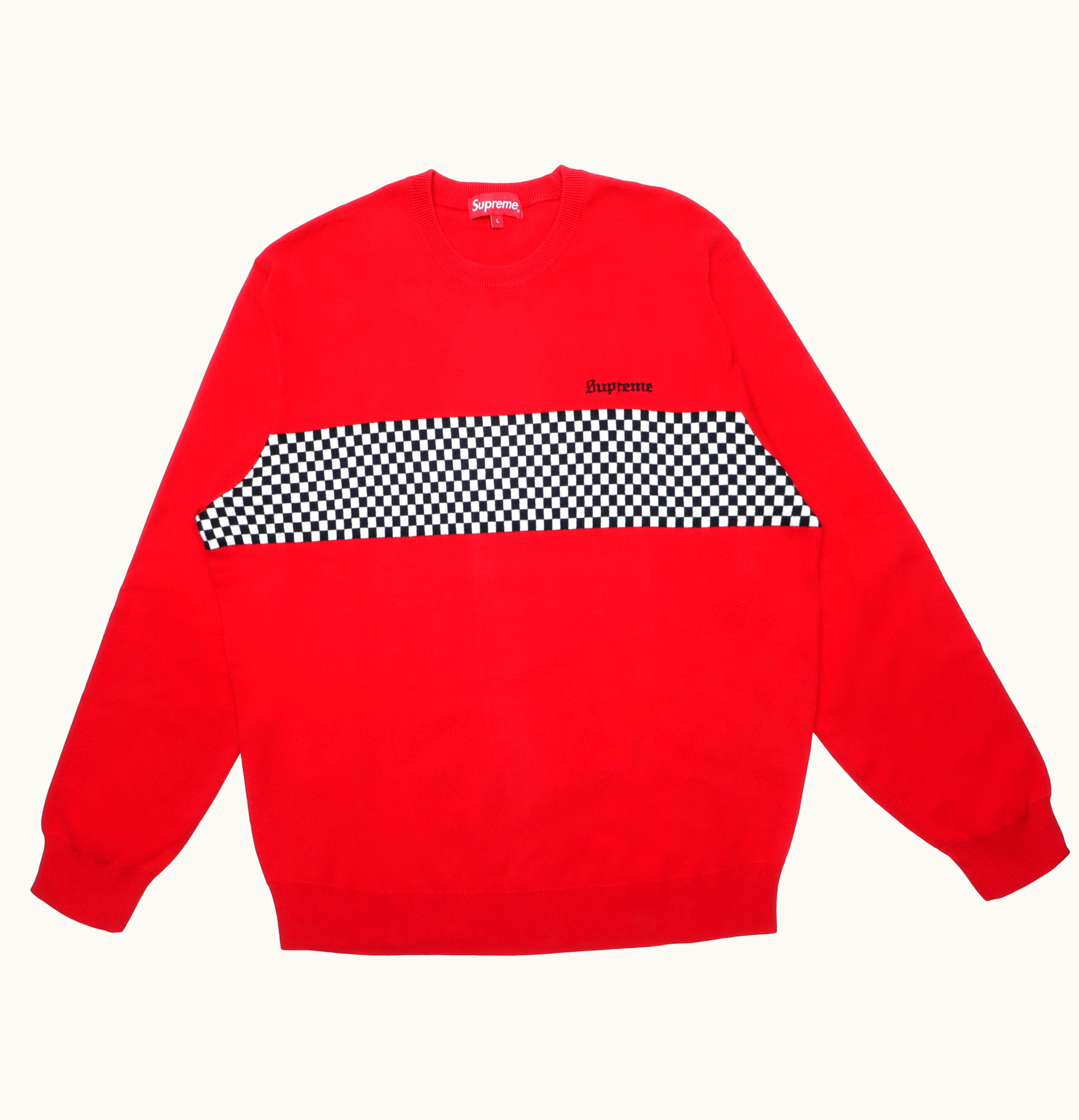 Supreme Supreme Checkered Panel Crewneck Sweater Red
