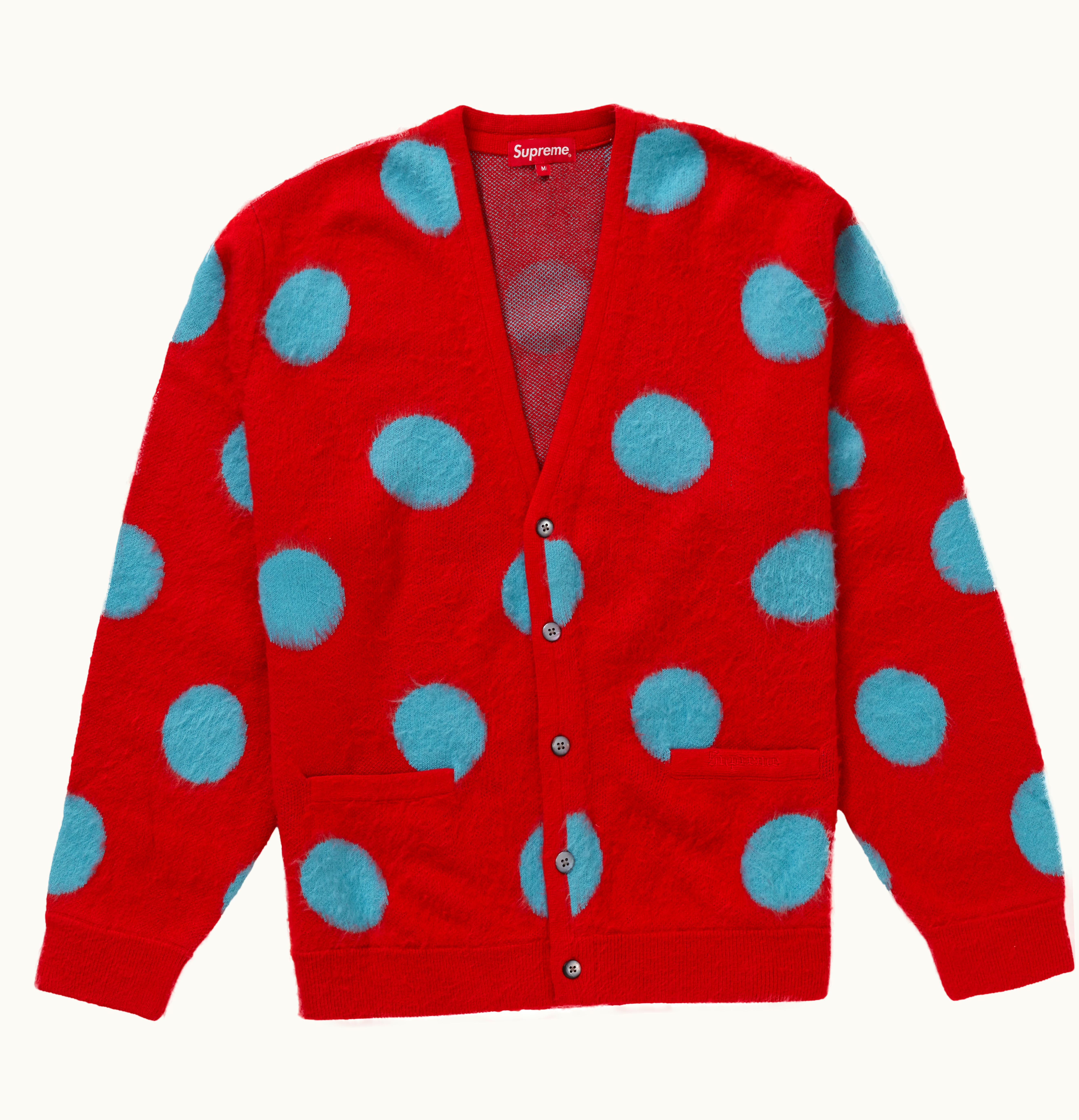 Supreme Supreme Brushed Polka Dot Cardigan Red