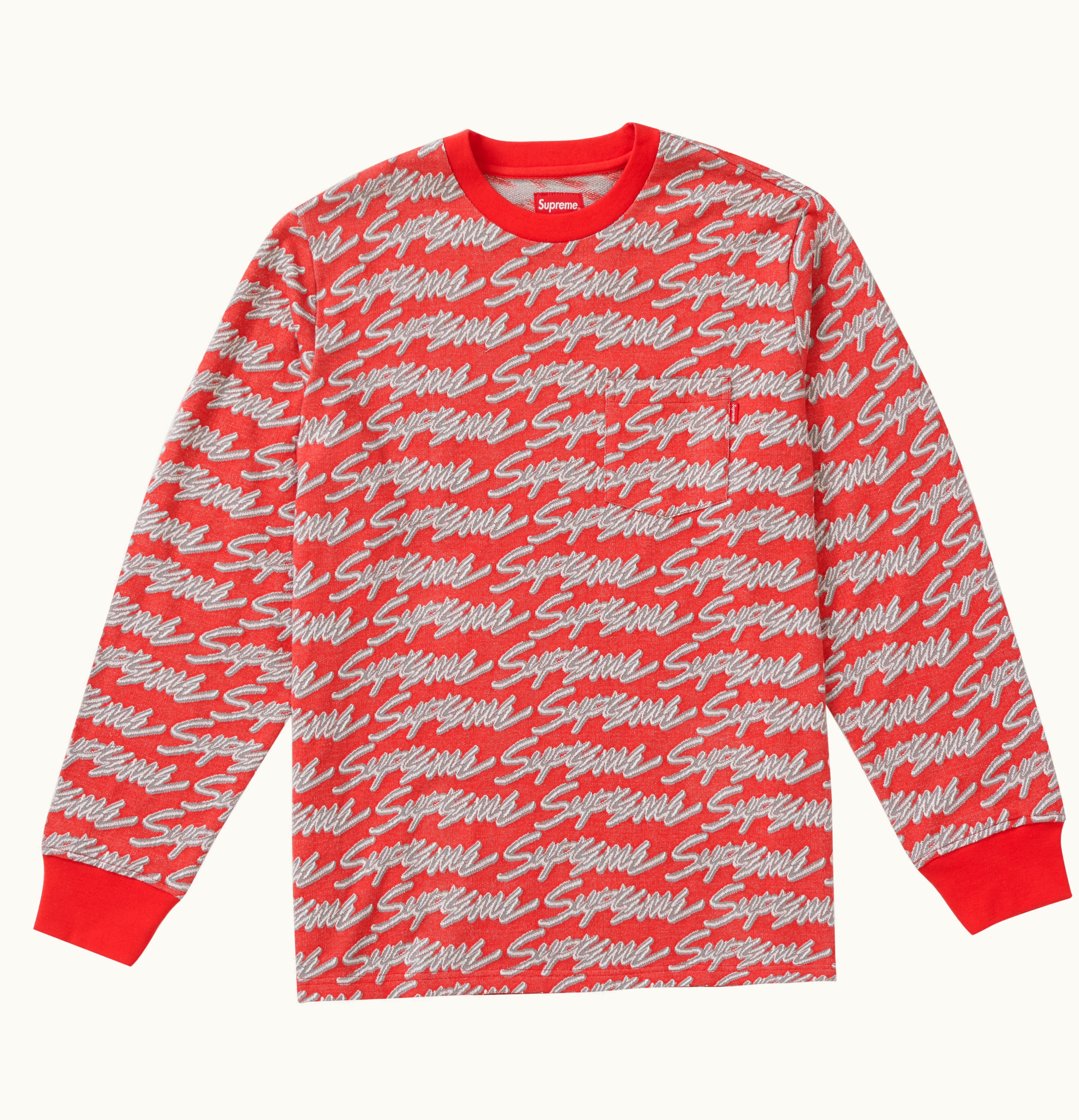 Supreme Supreme Signature Script Logo L S Pocket Tee Red