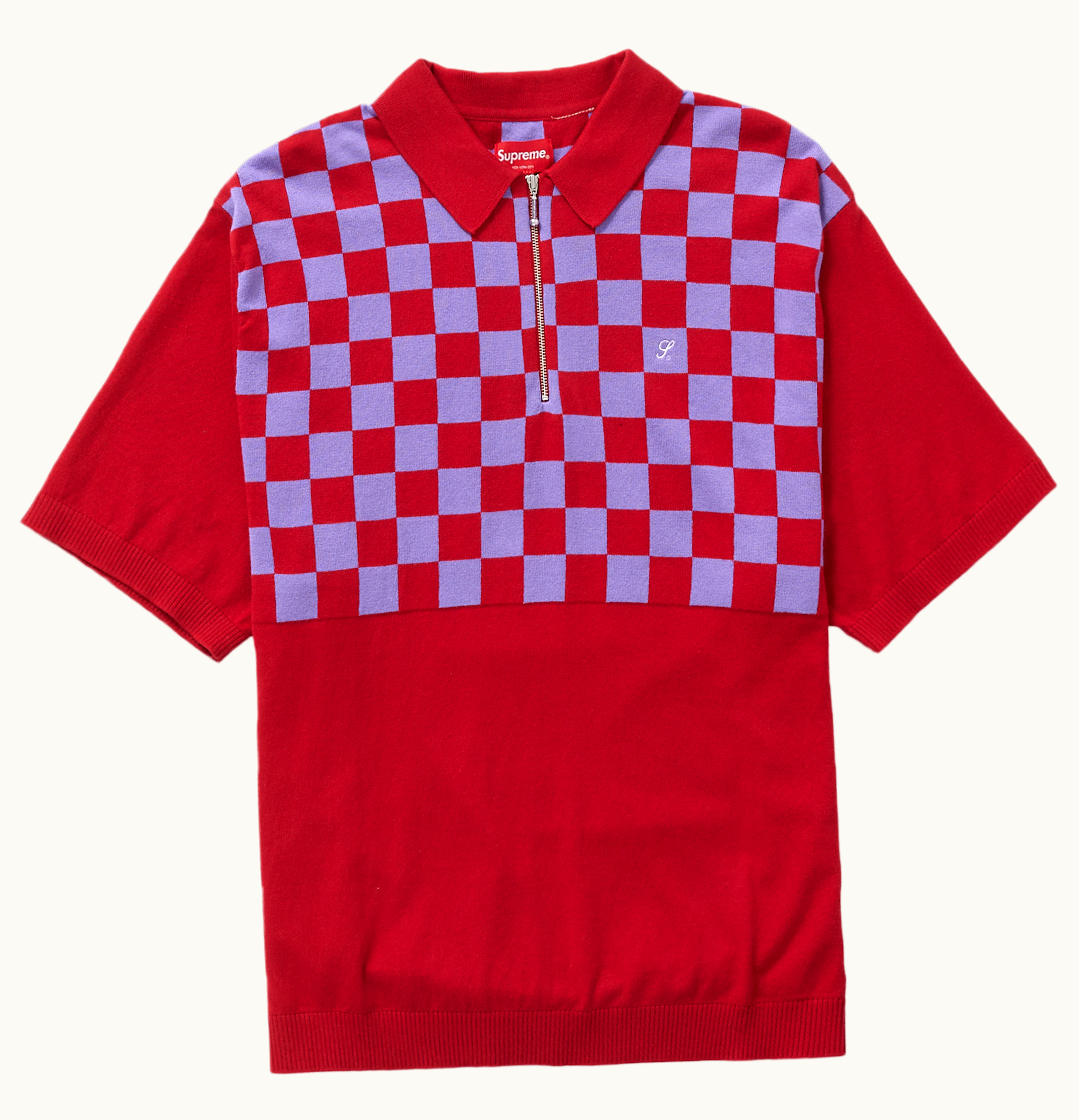 Supreme Supreme Checkerboard Zip Polo Red