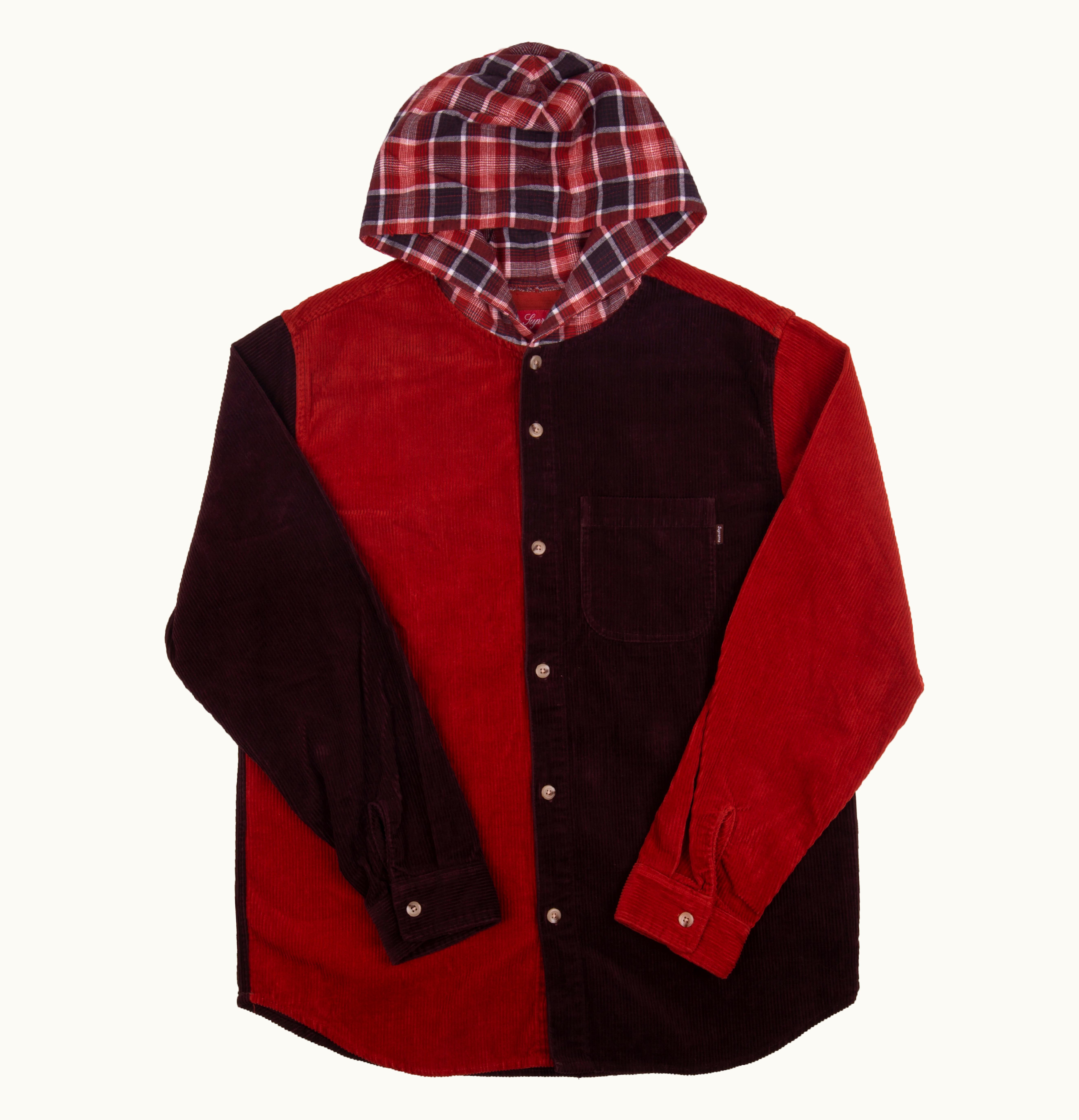 Supreme Supreme Hooded Color Blocked Corduroy Shirt Orange Burgundy