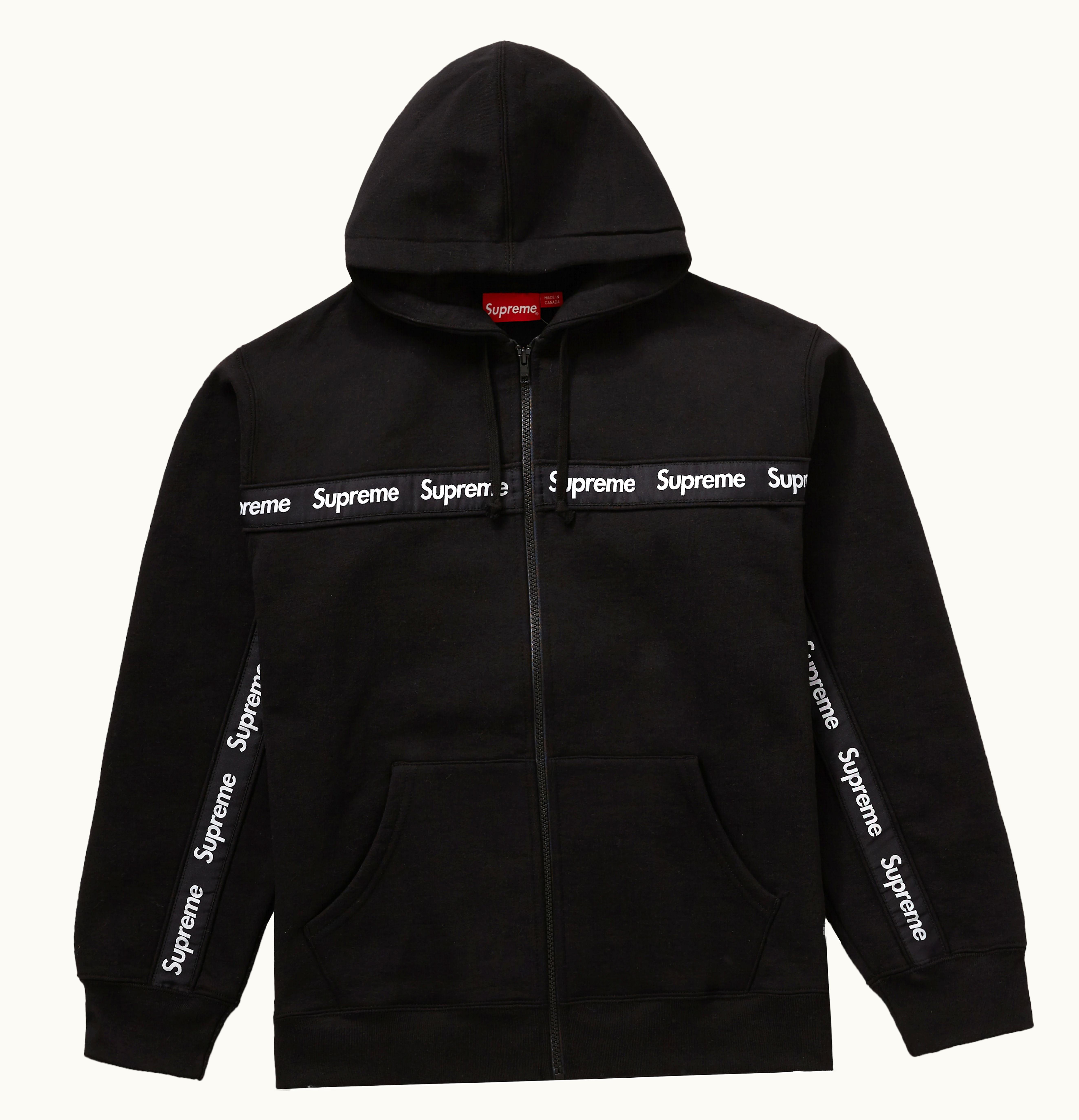 Supreme Supreme Text Stripe Zip Up Hooded Sweatshirt Black