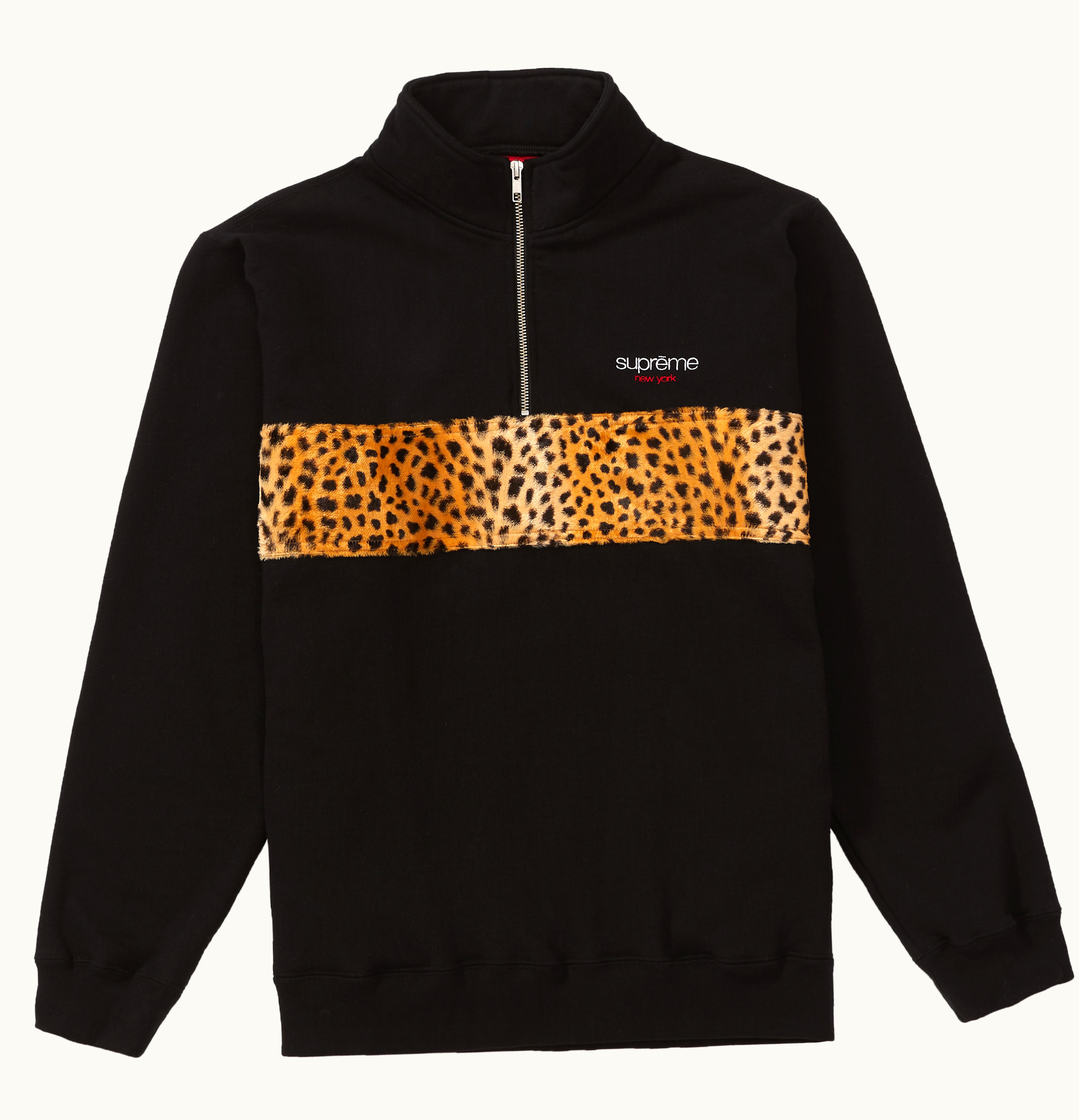 Supreme Supreme Leopard Panel Half Zip Sweatshirt Black