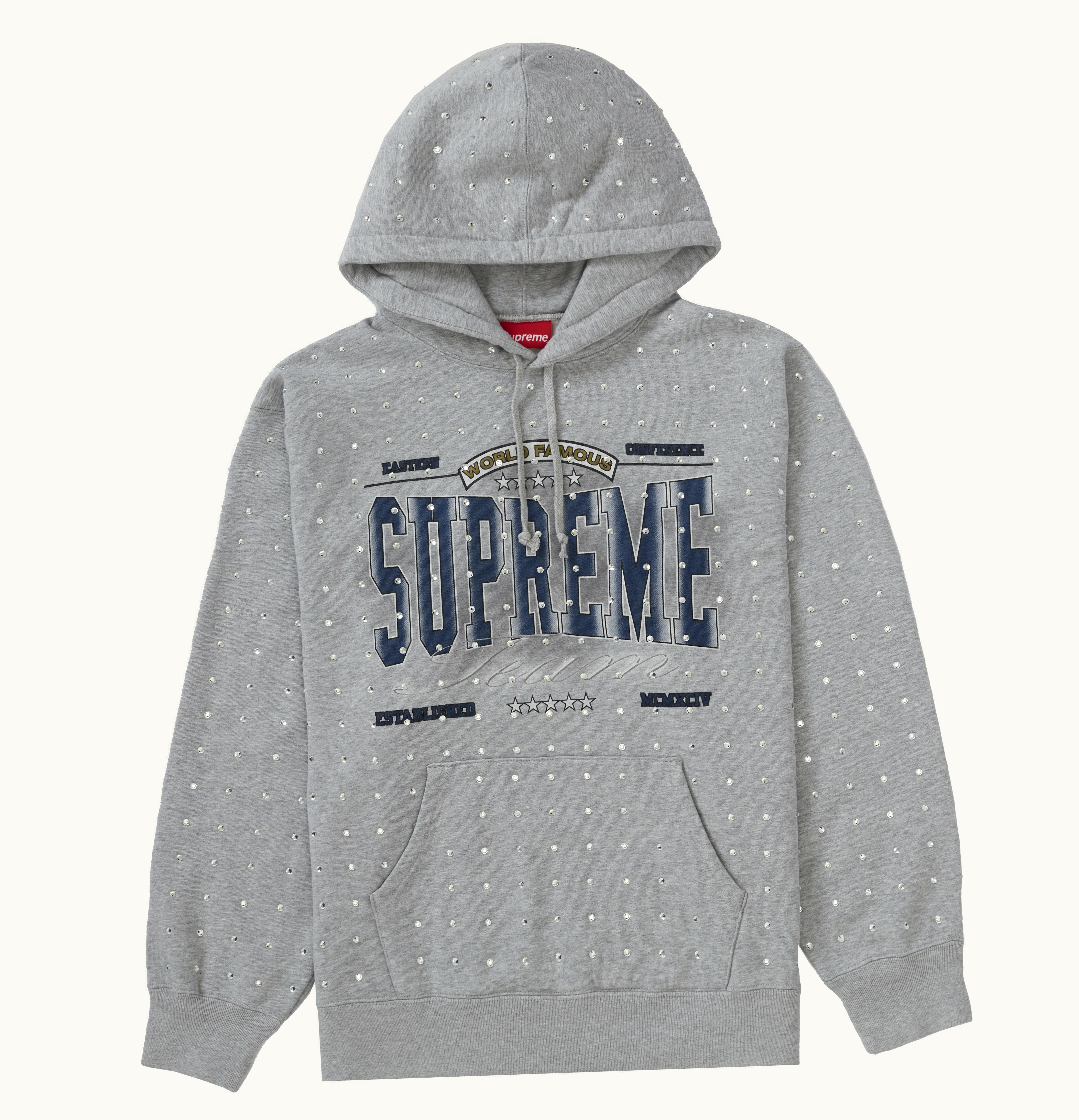 Supreme Supreme Rhinestone Hooded Sweatshirt Heather Grey