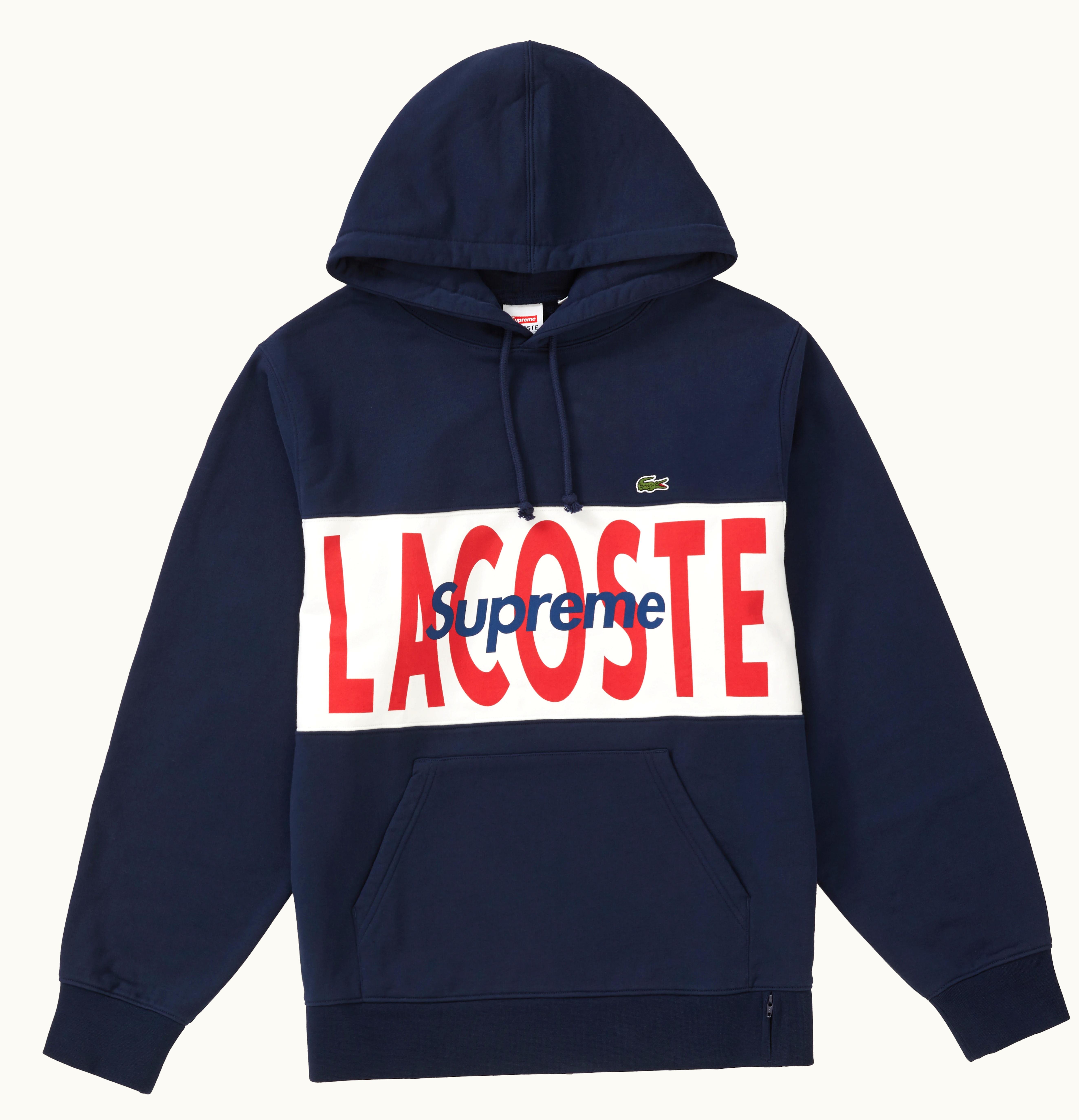 Supreme Supreme LACOSTE Logo Panel Hooded Sweatshirt Navy