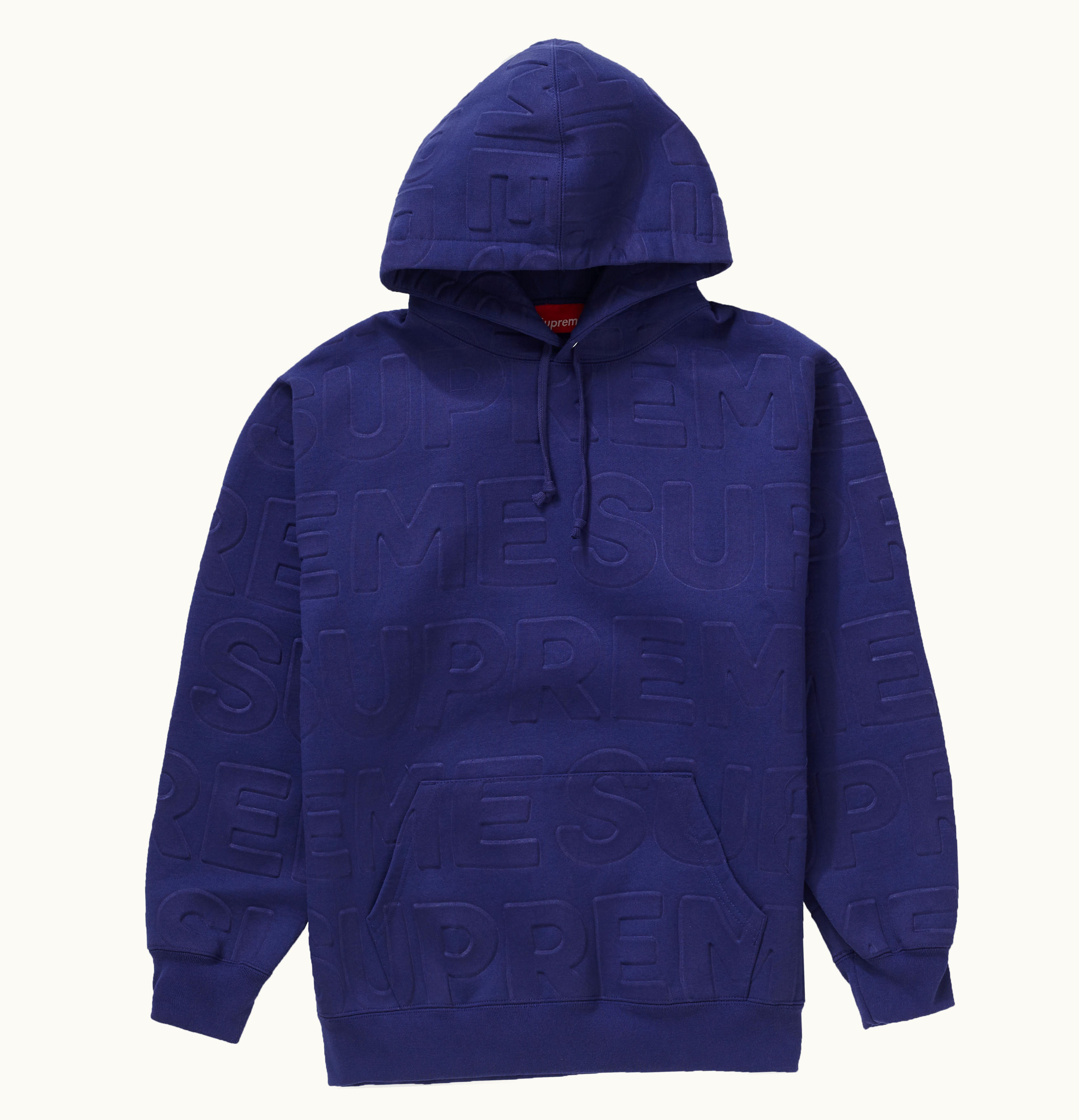 Supreme Supreme Embossed Logos Hooded Sweatshirt Washed Navy