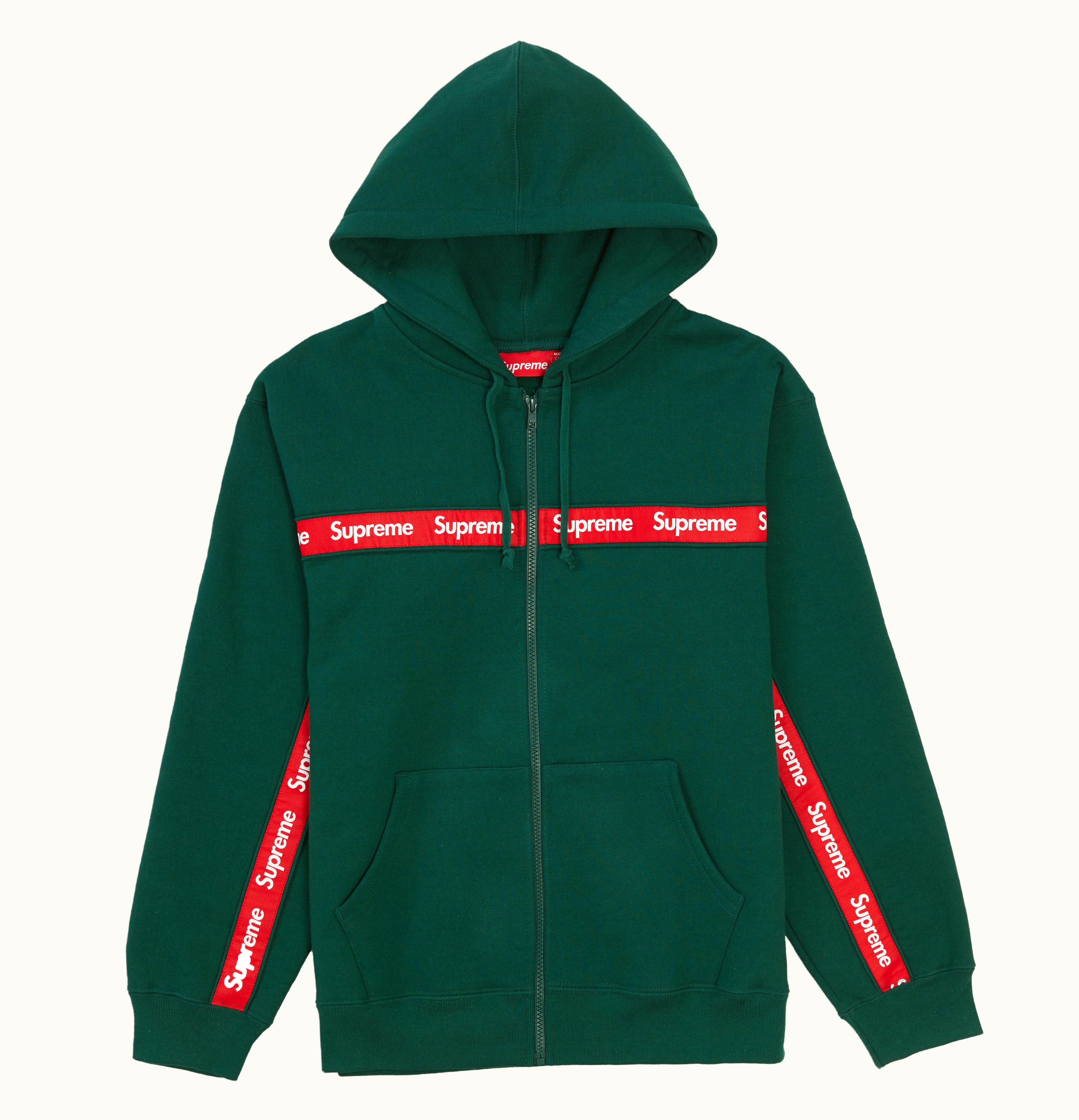 Supreme Supreme Text Stripe Zip Up Hooded Sweatshirt Dark Green