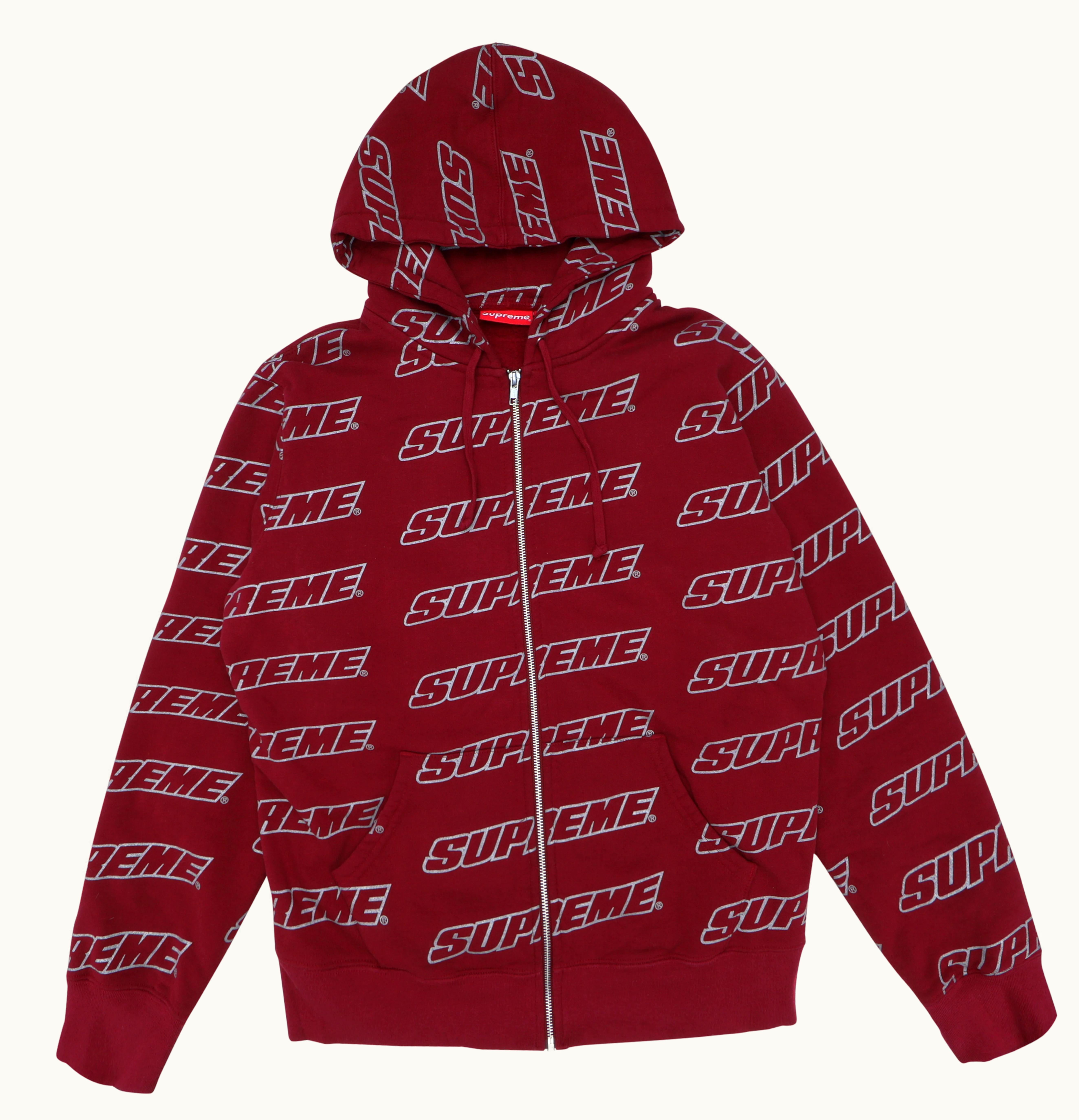 Supreme Supreme Repeat Zip Up Hooded Sweatshirt Cardinal