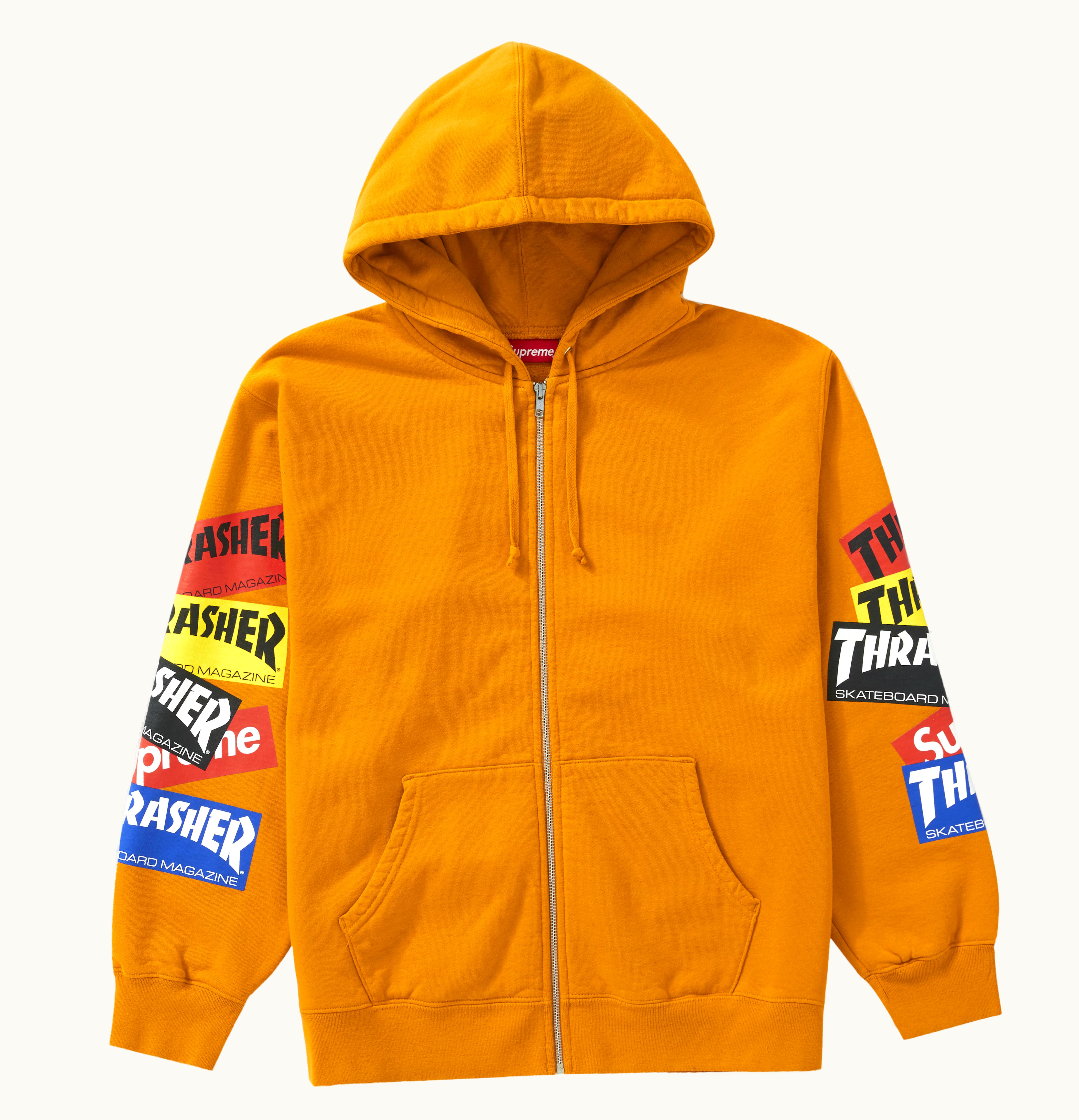 Supreme Supreme Thrasher Multi Logo Zip Up Hooded Sweatshirt Gold