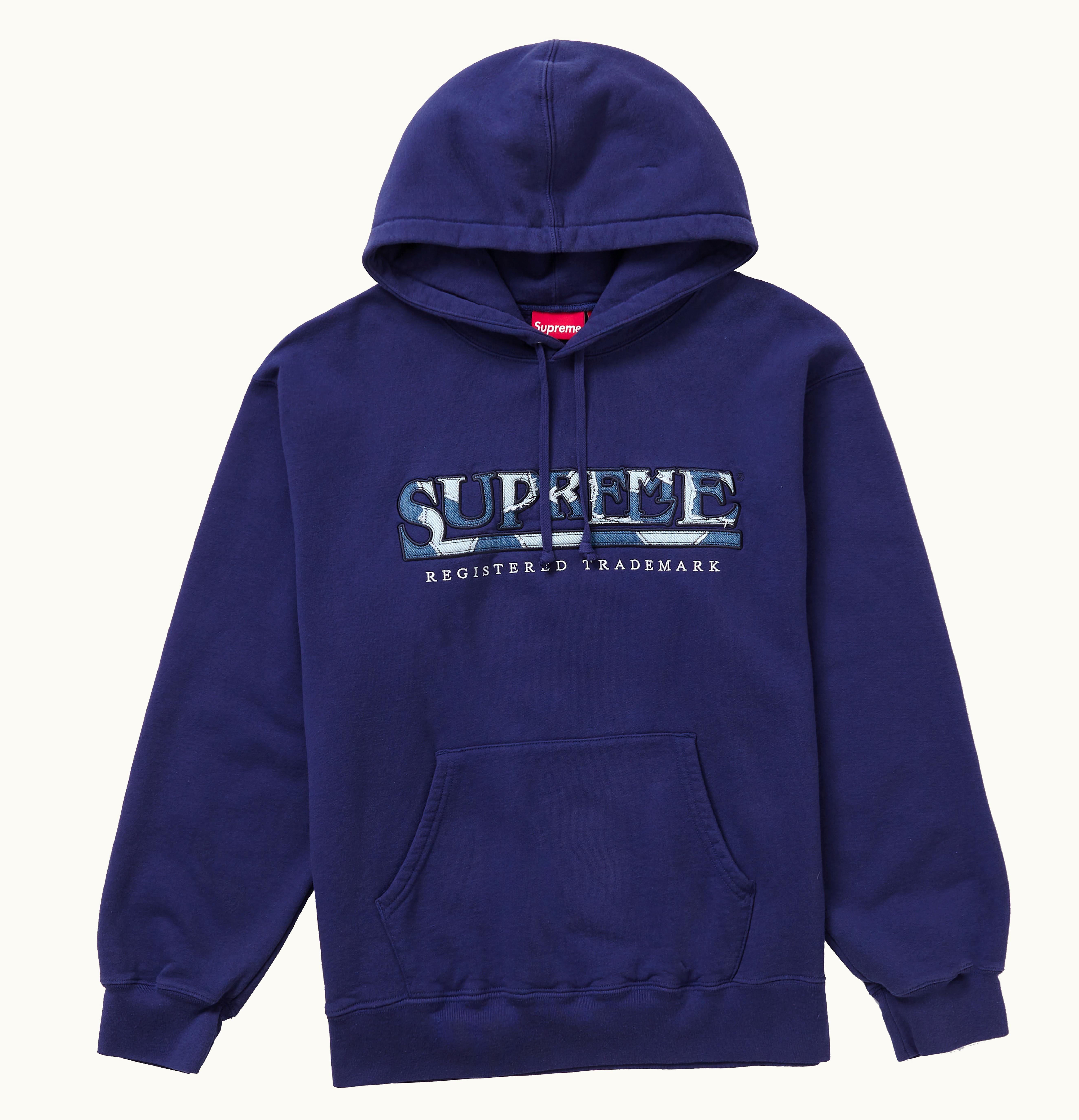 Supreme Supreme Denim Logo Hooded Sweatshirt Washed Navy