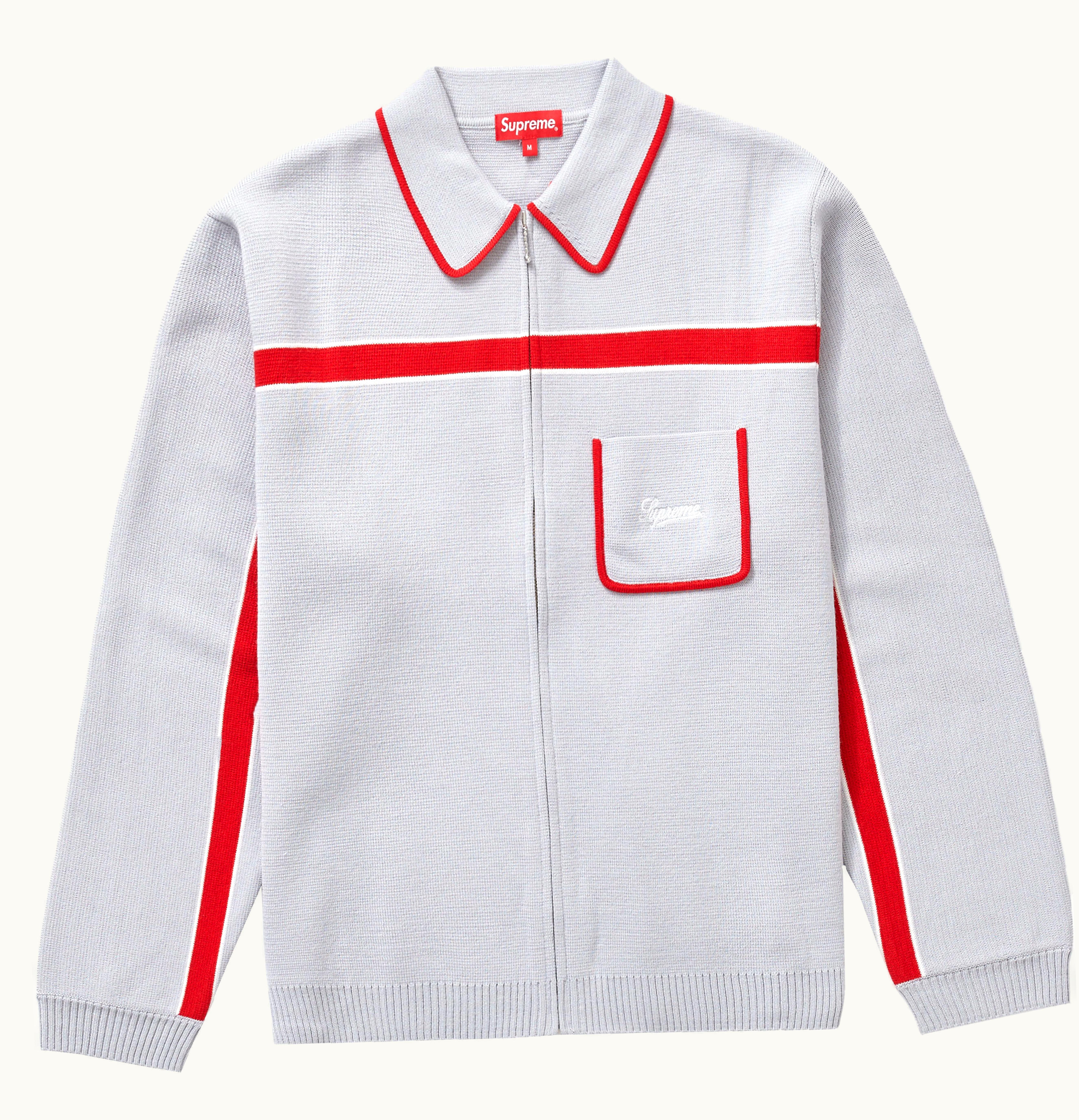 Supreme Supreme Chest Stripe Zip Up Cardigan Grey