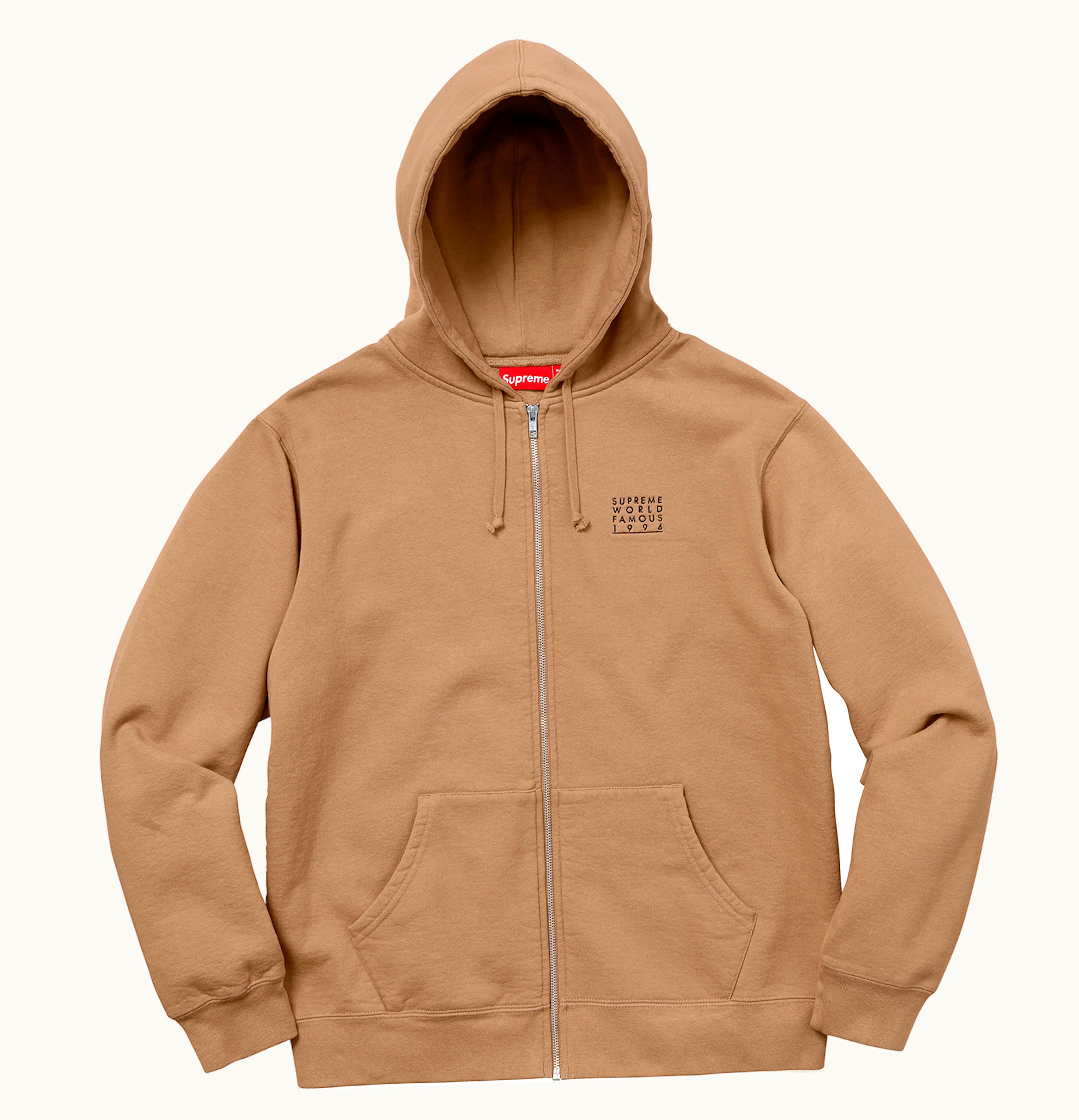 Supreme Supreme World Famous Zip Up Hooded Sweatshirt Light Brown