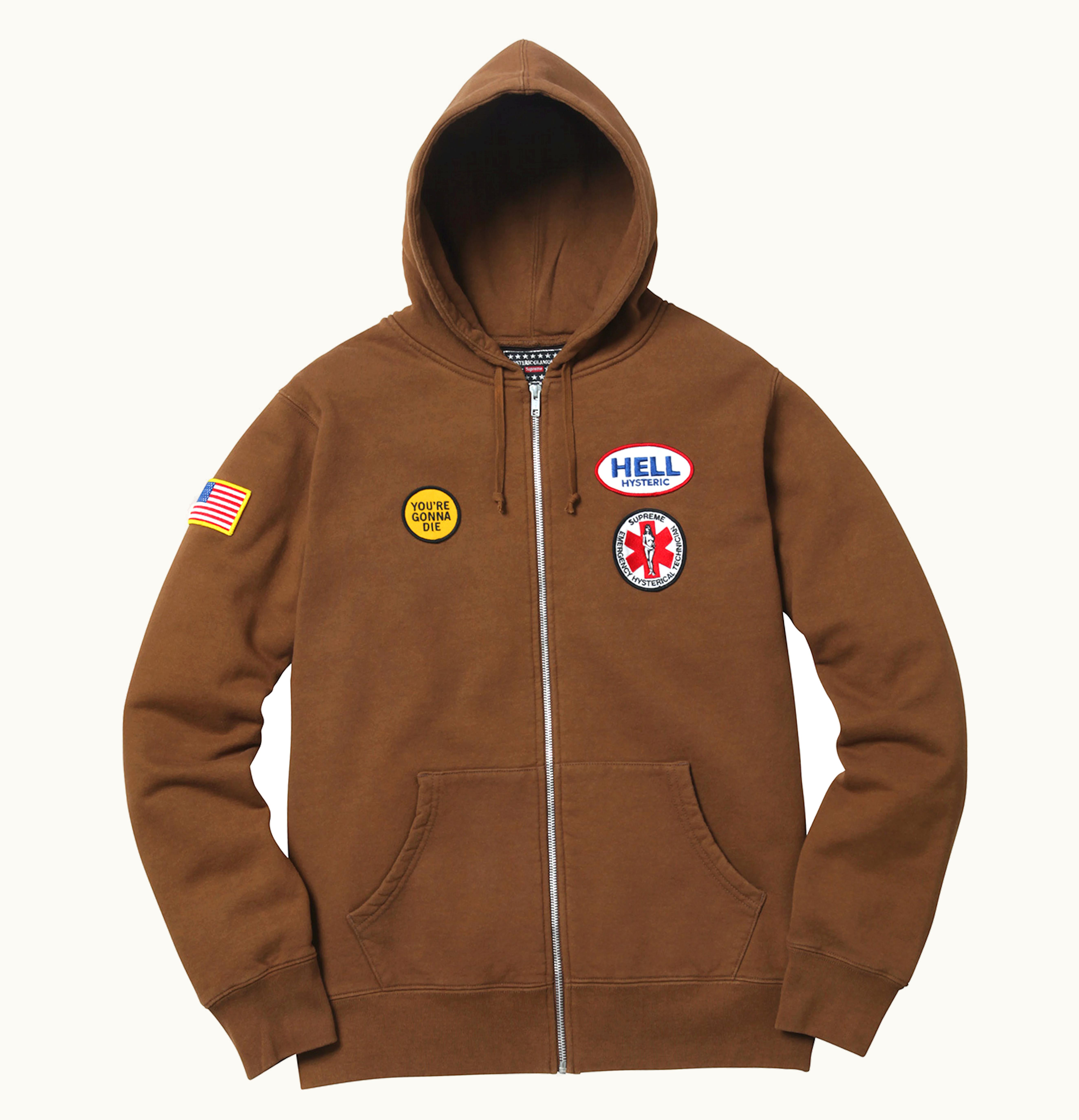 Supreme Supreme Hysteric Glamour Patches Zip Up Sweatshirt Brown