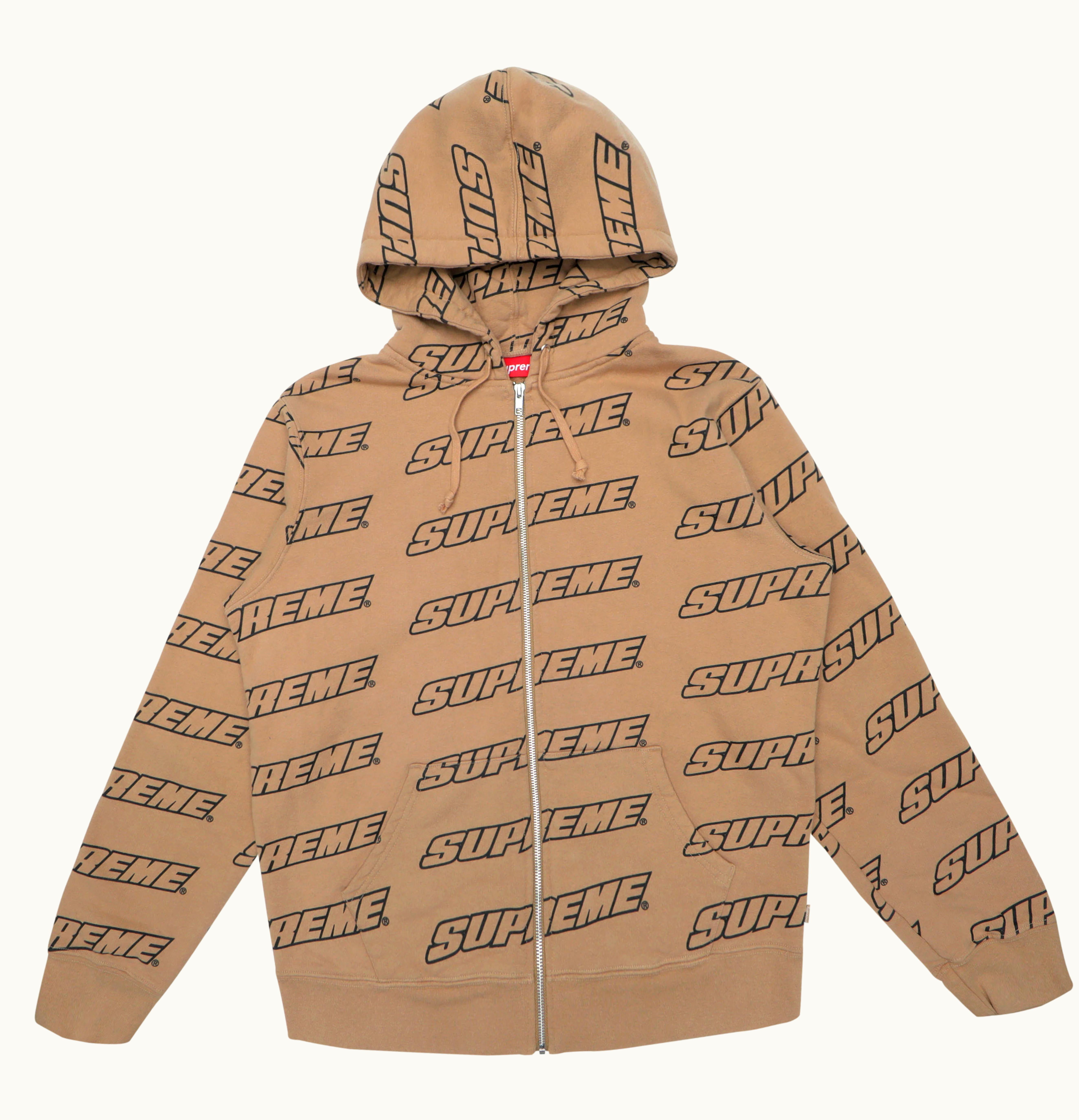 Supreme Supreme Repeat Zip Up Hooded Sweatshirt Light Brown