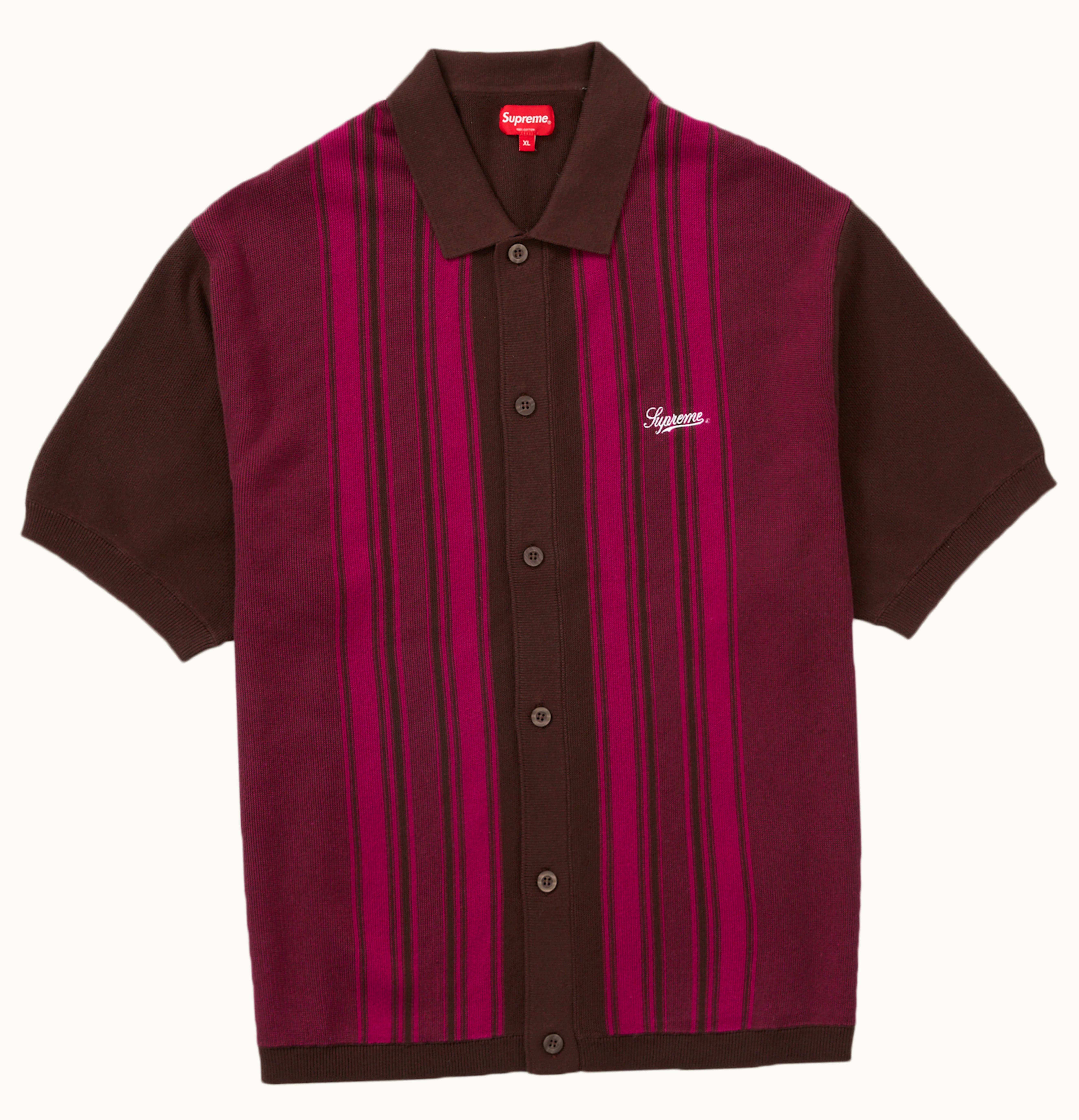 Supreme Supreme Stripe Button Up Polo Brown