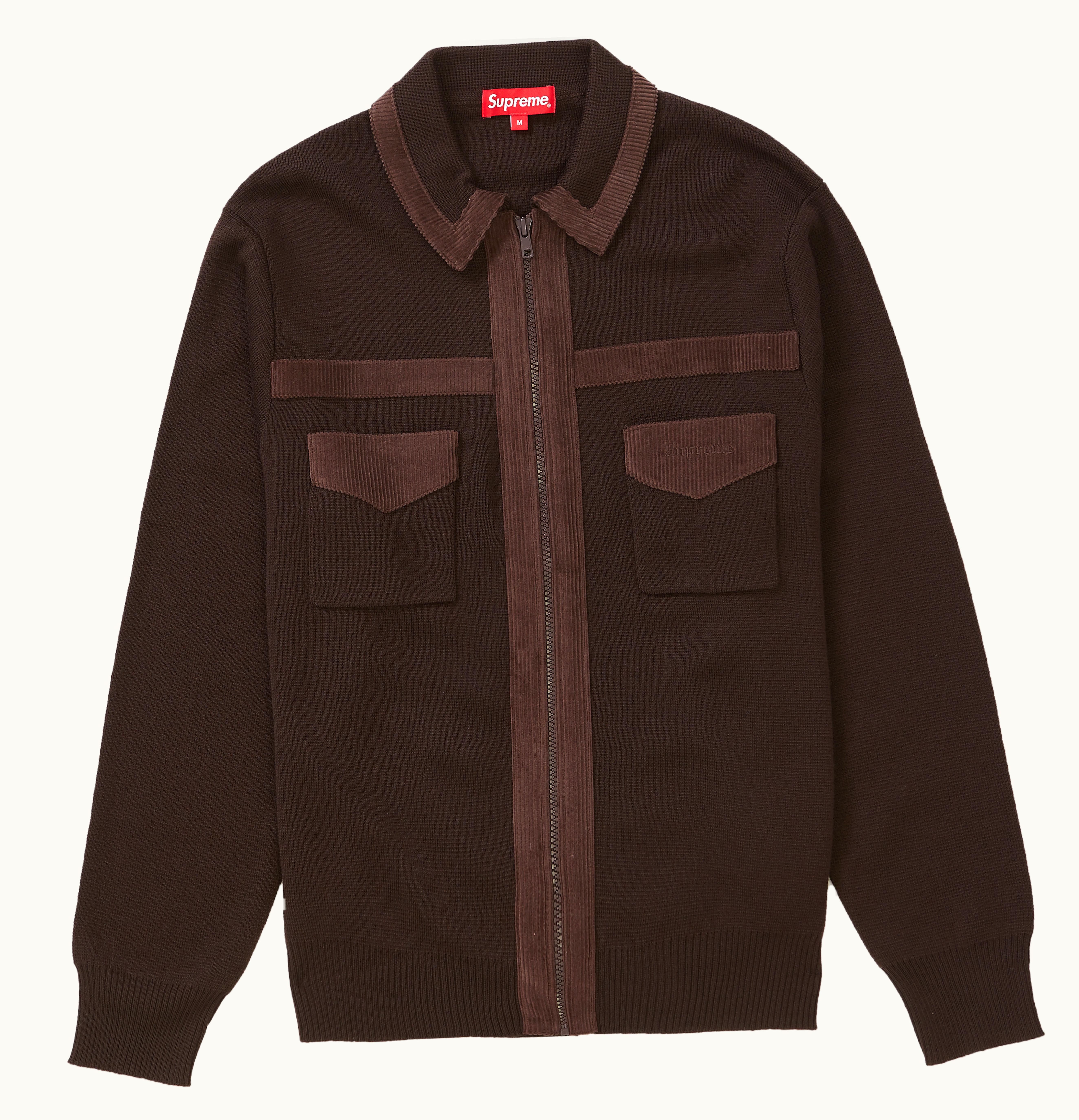 Supreme Supreme Corduroy Detailed Zip Sweater Brown