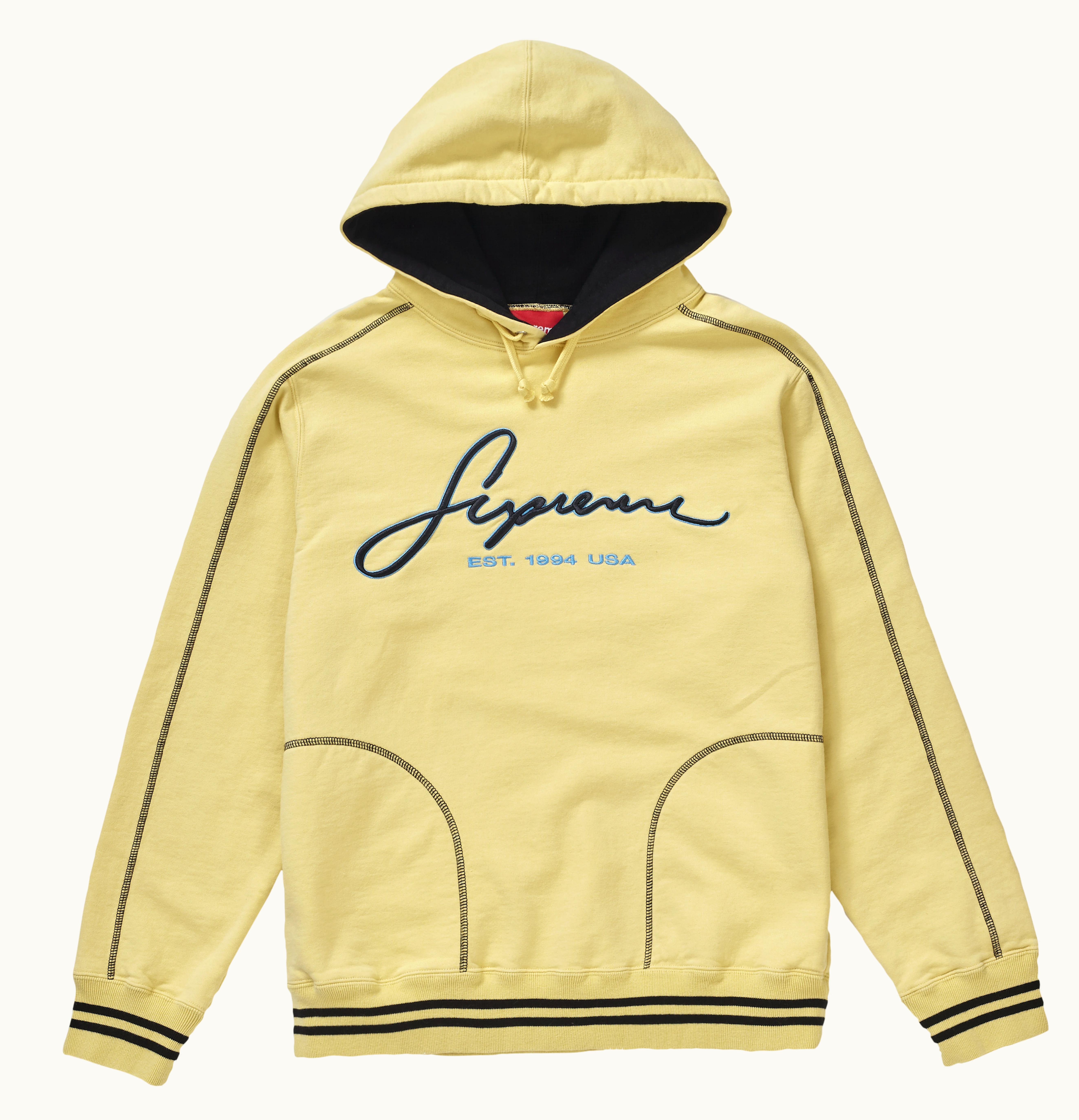 Supreme Supreme Contrast Embroidered Hooded Sweatshirt Pale Yellow