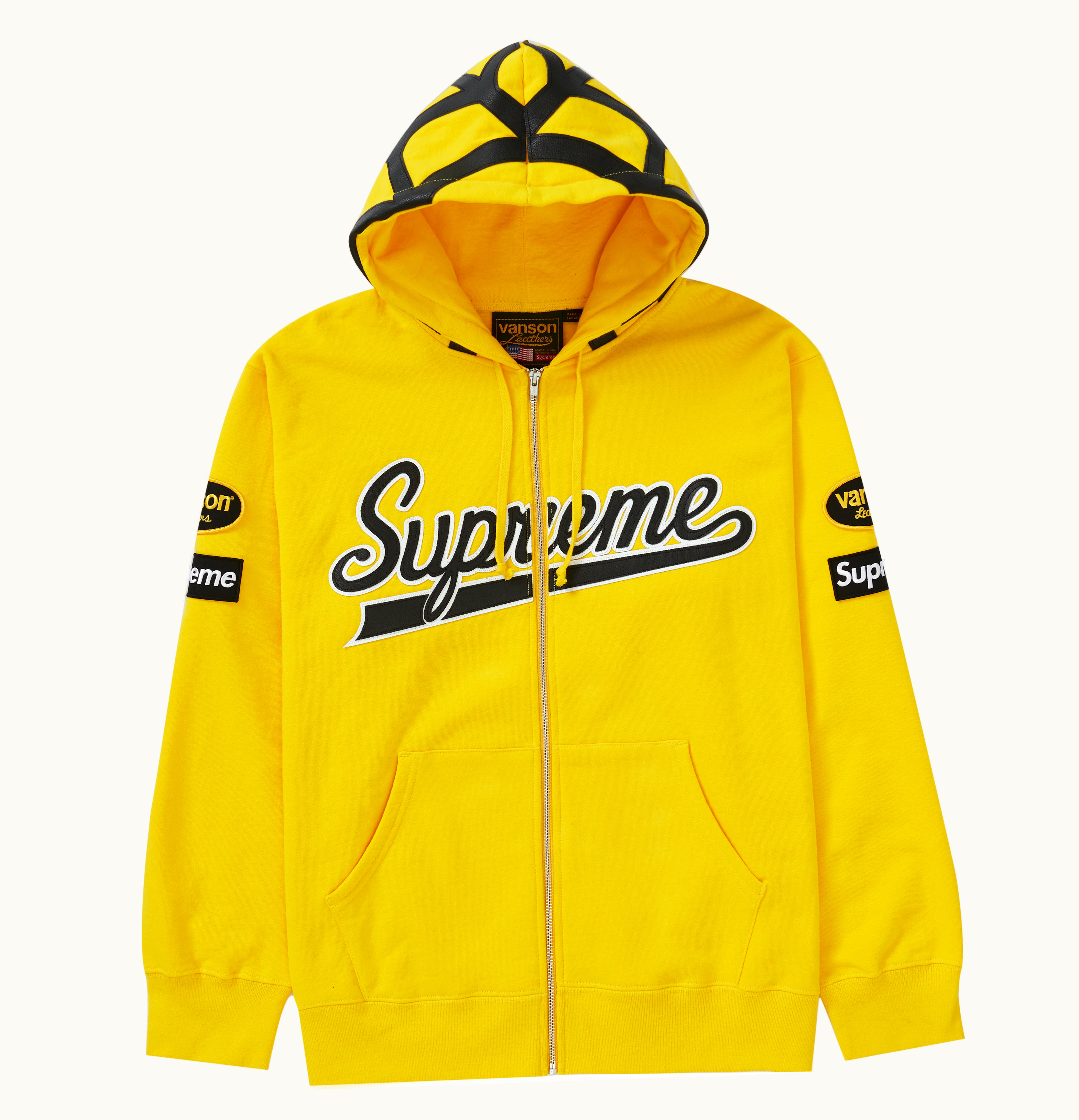 Supreme Supreme Vanson Leathers Spider Web Zip Up Hooded Sweatshirt Yellow