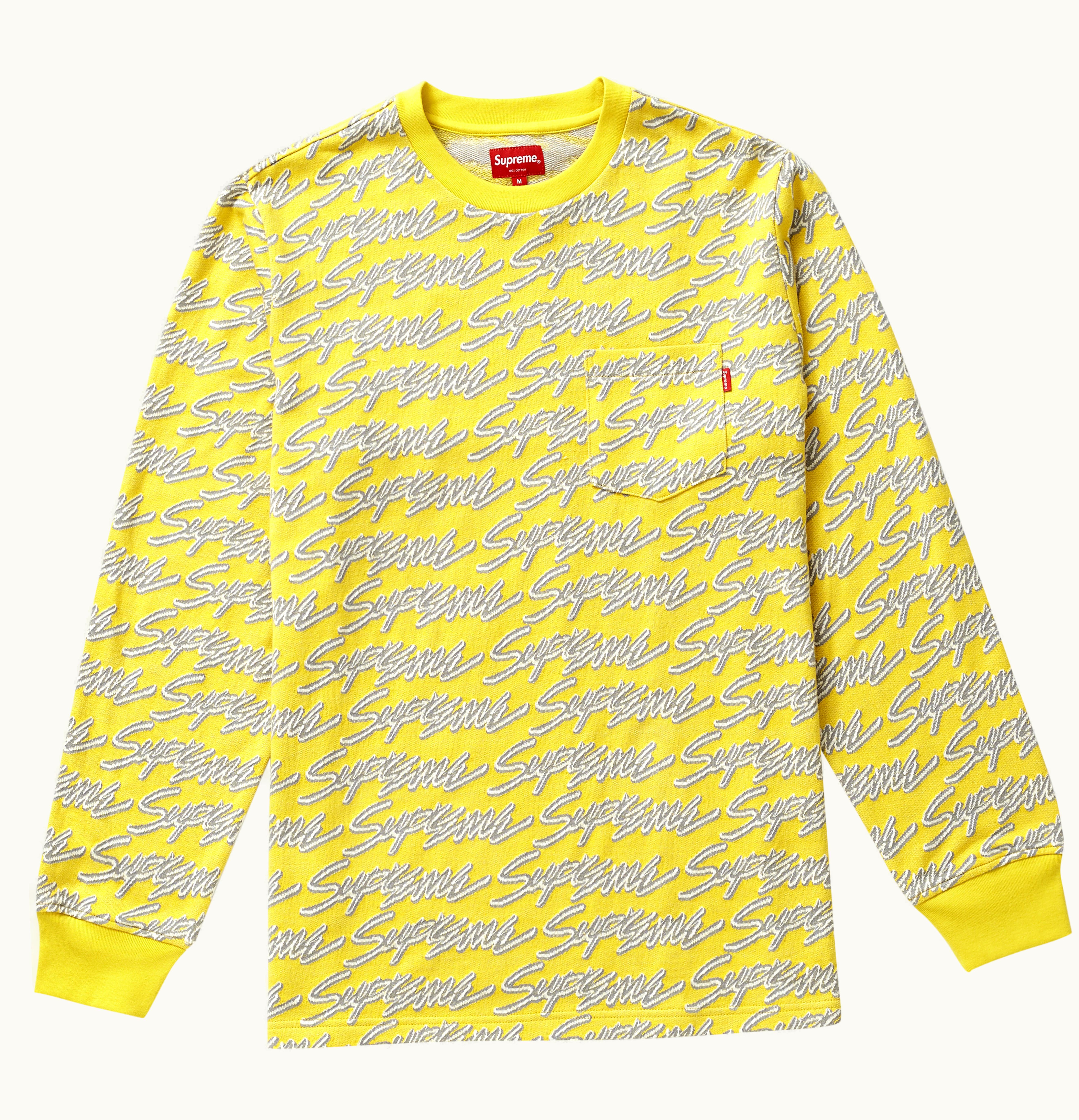 Supreme Supreme Signature Script Logo L S Pocket Tee Yellow