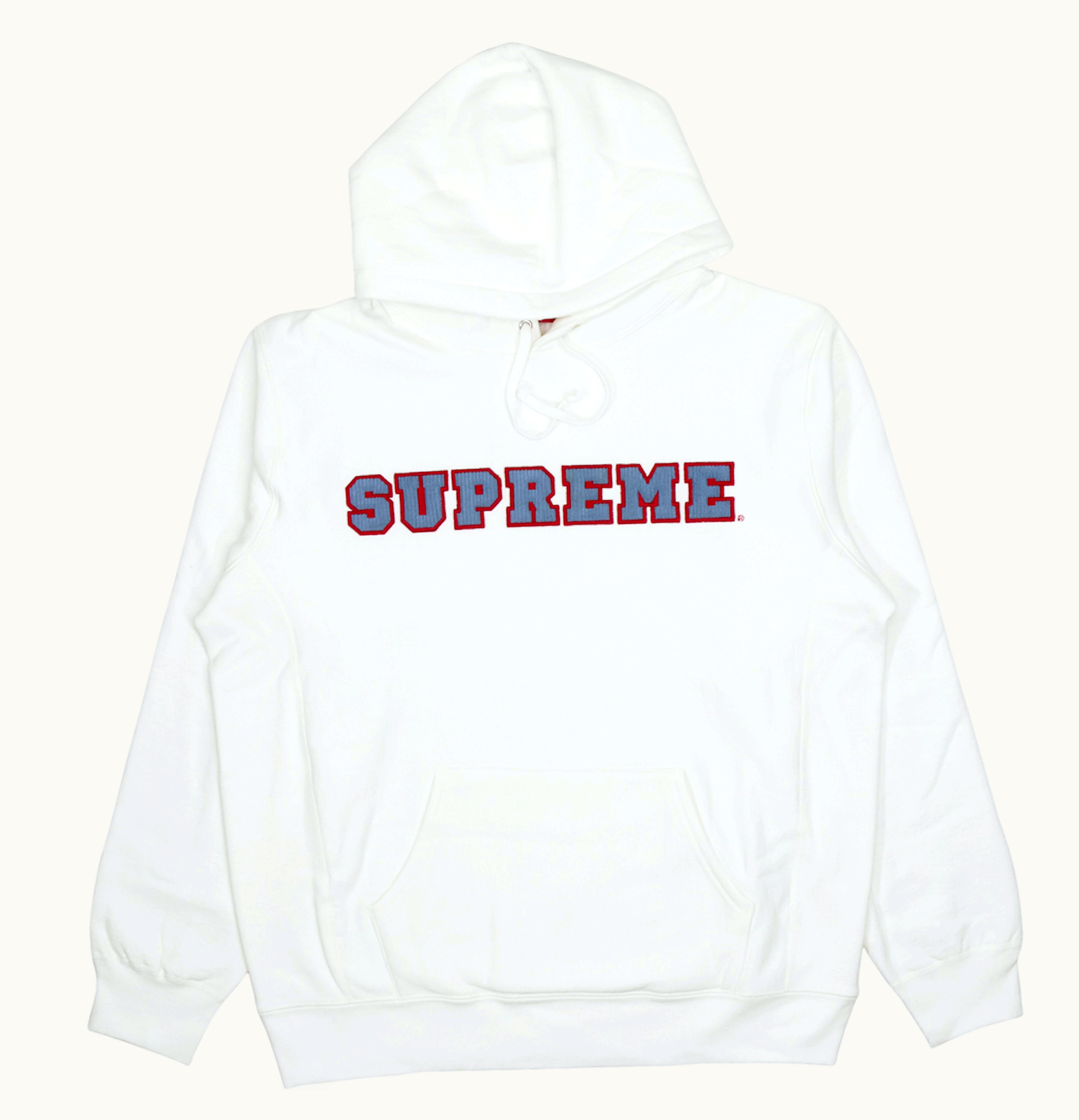 Supreme Supreme Cord Collegiate Logo Hooded Sweatshirt White