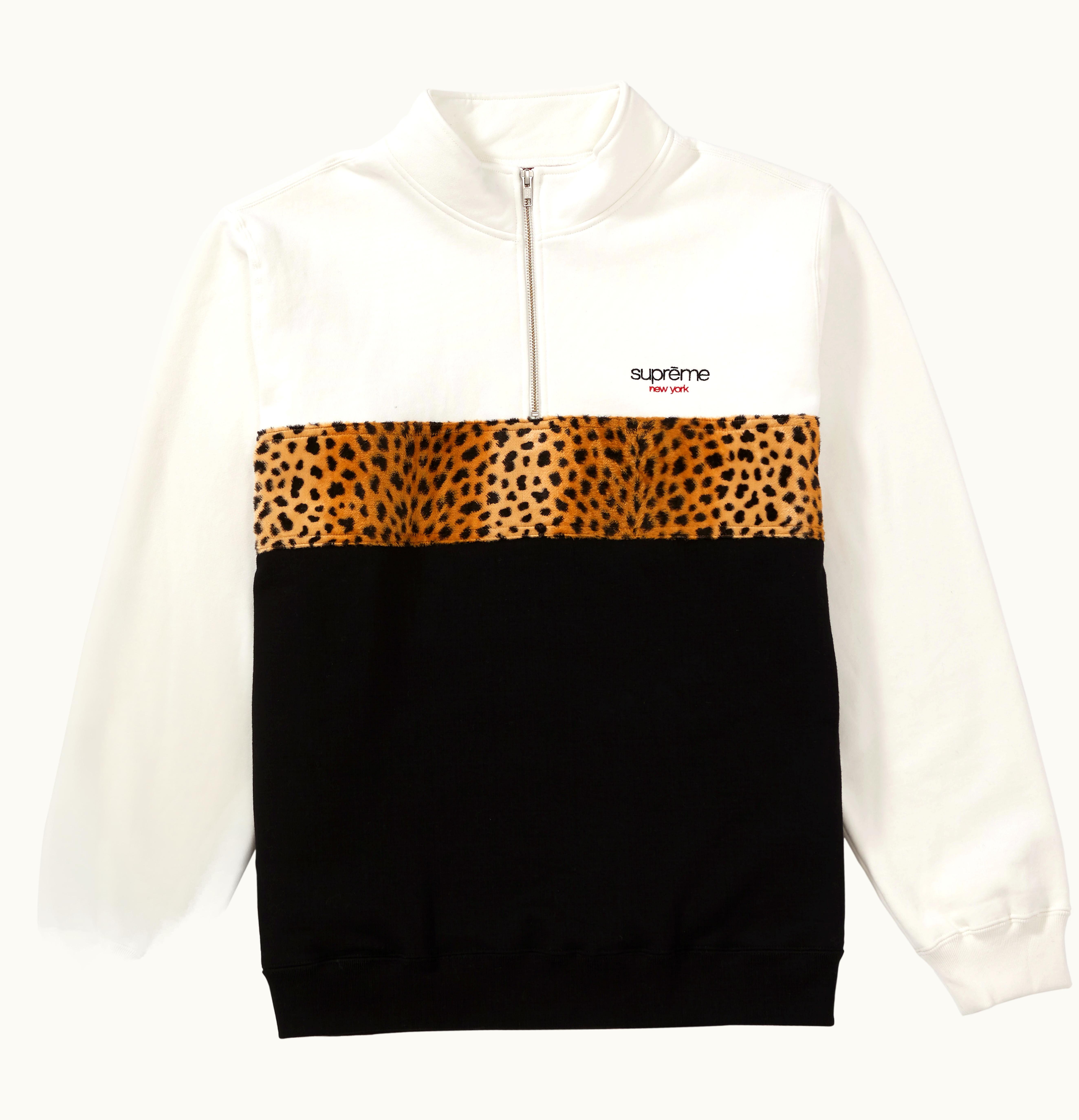 Supreme Supreme Leopard Panel Half Zip Sweatshirt White