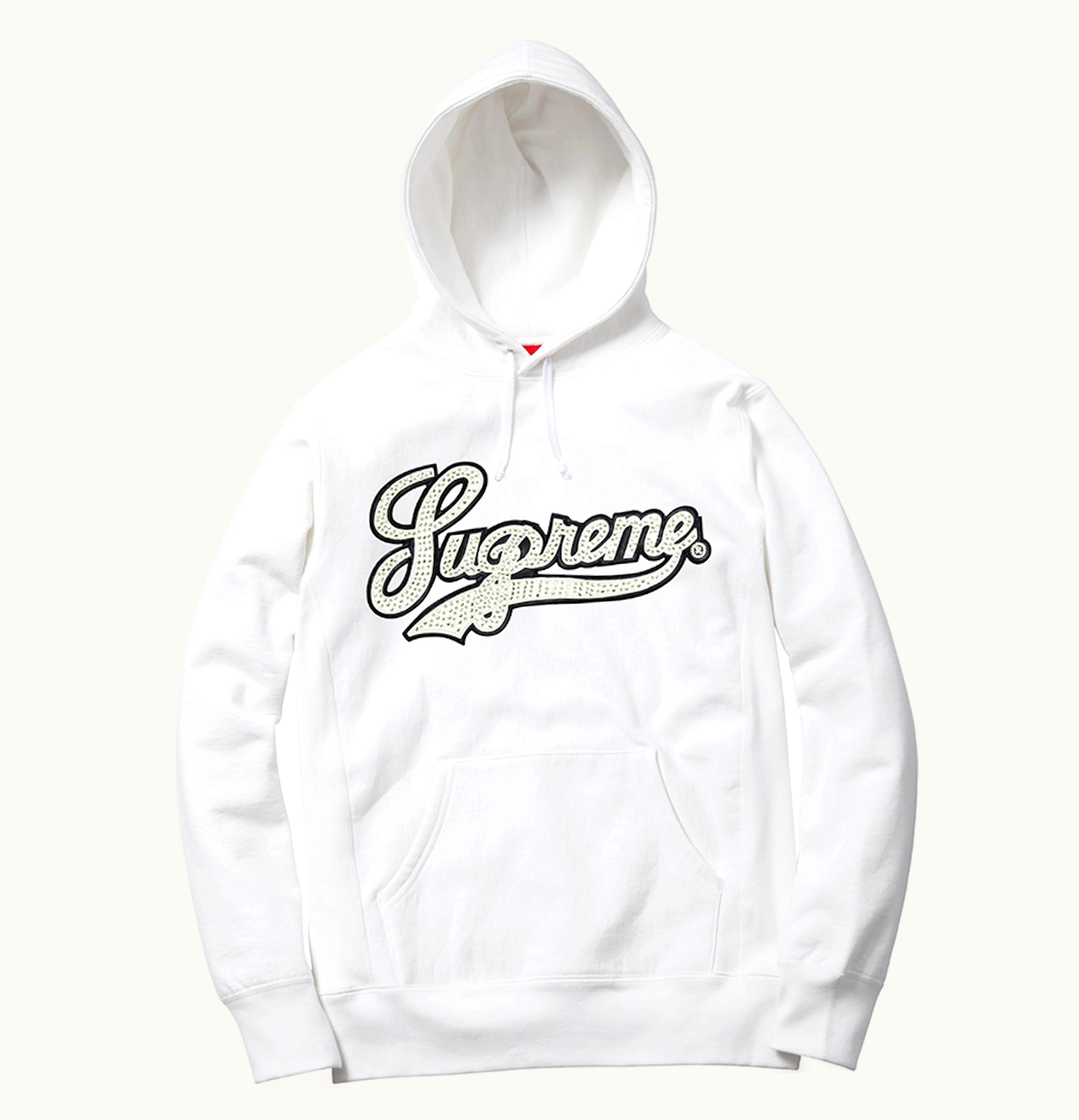 Supreme Supreme Studded Leather Script Hooded Sweatshirt Off White