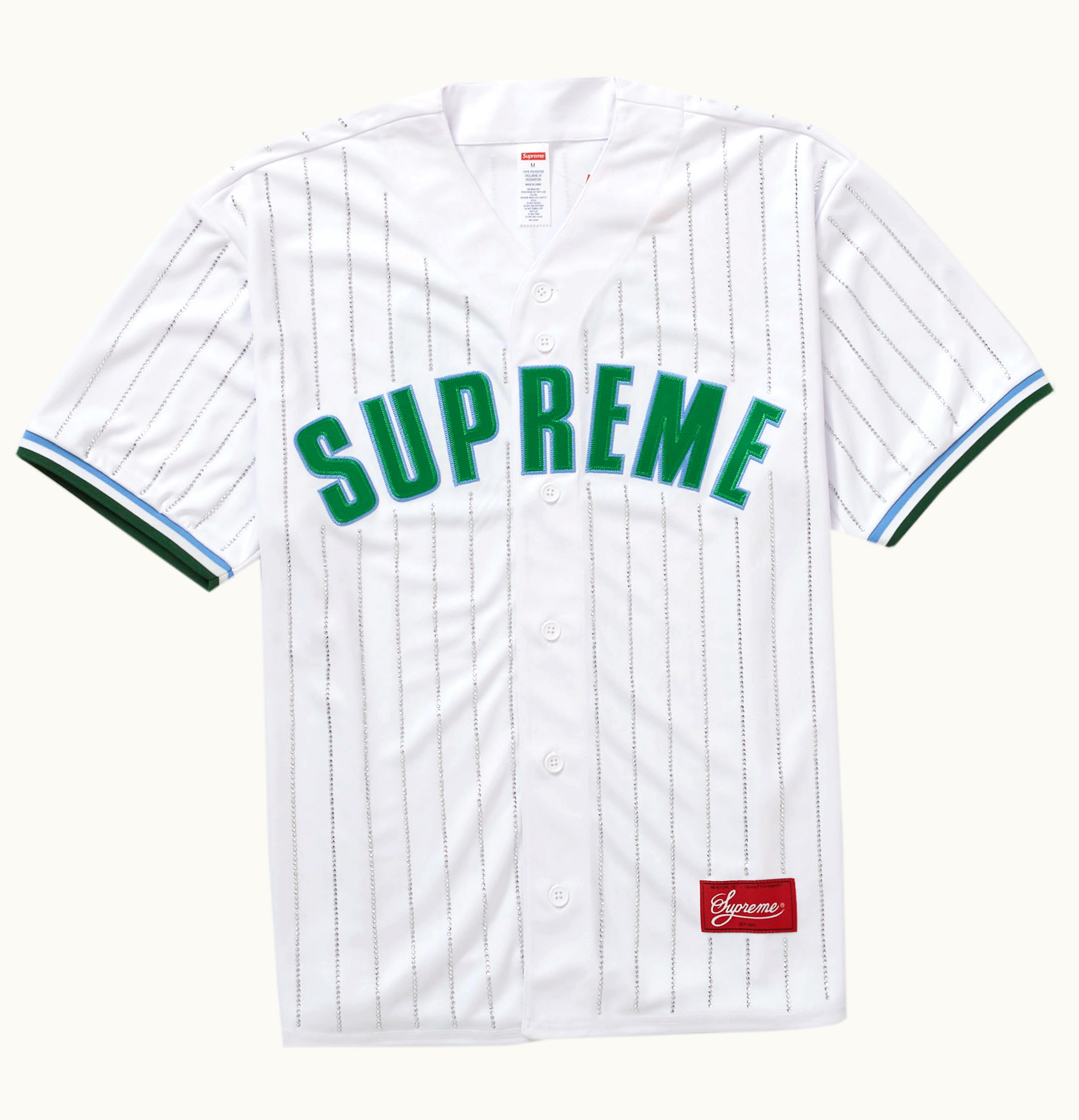 Supreme Supreme Rhinestone Stripe Baseball Jersey White