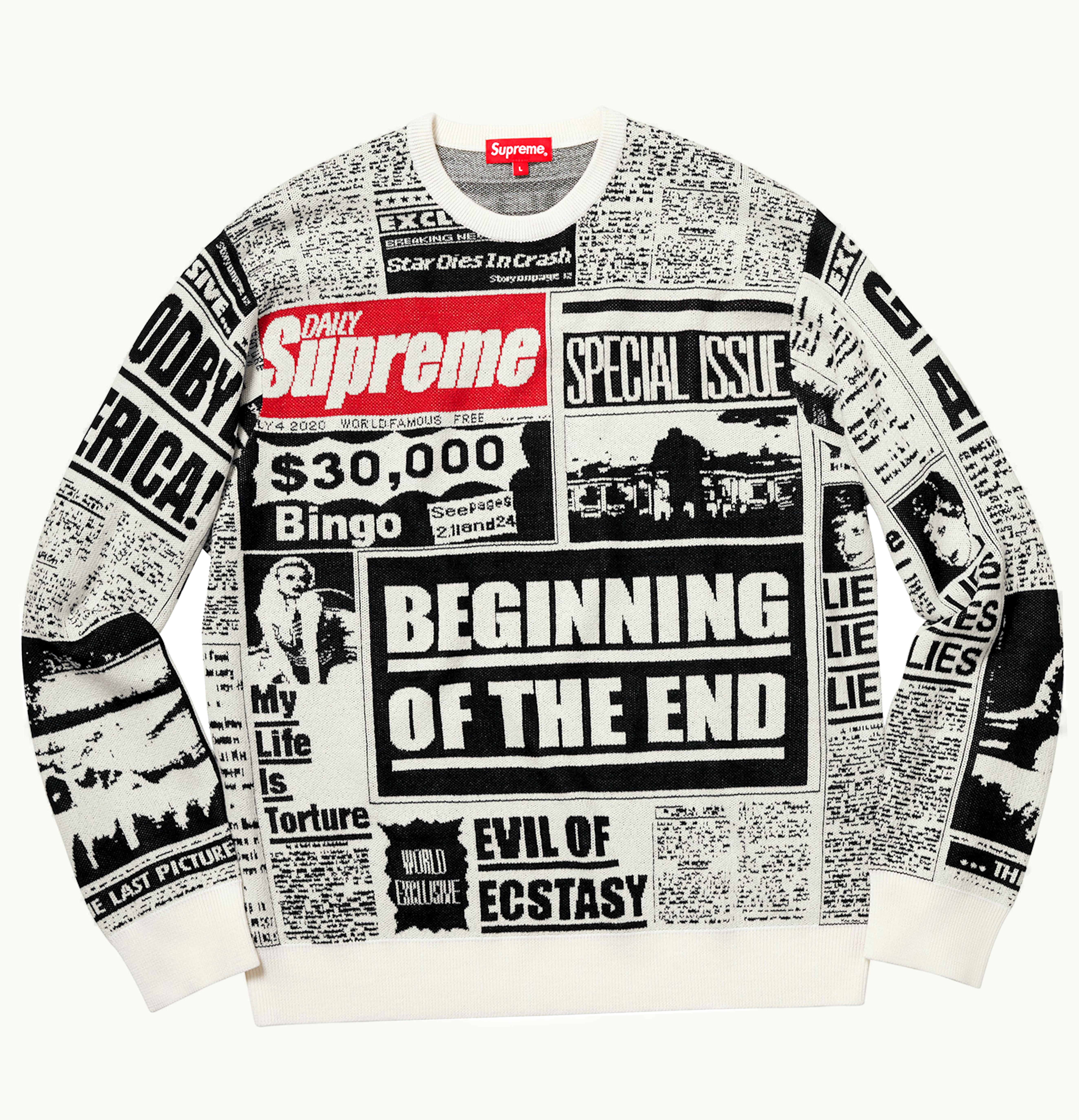 Supreme Supreme Newsprint Sweater White