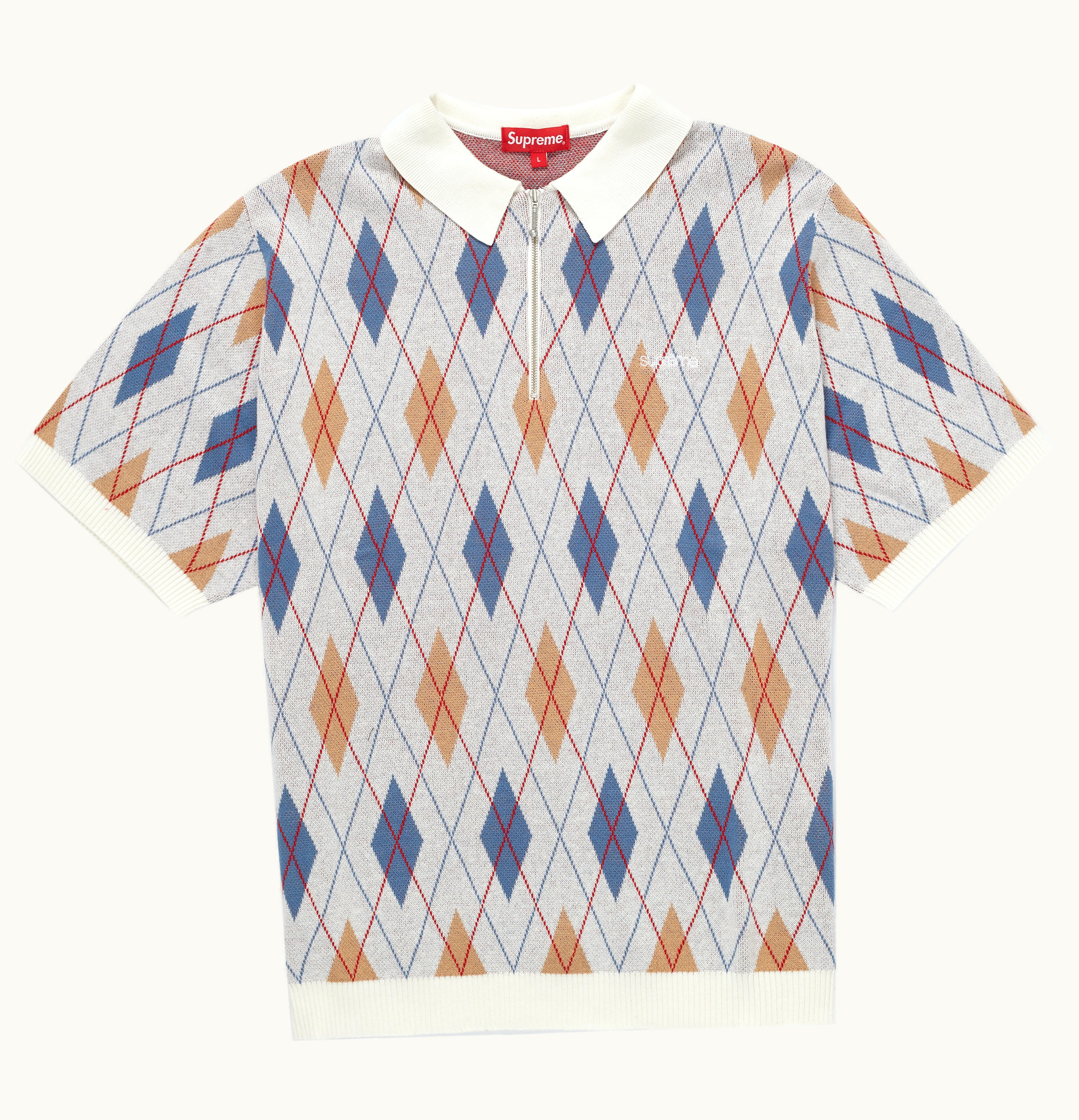 Supreme Supreme Argyle Zip Polo White