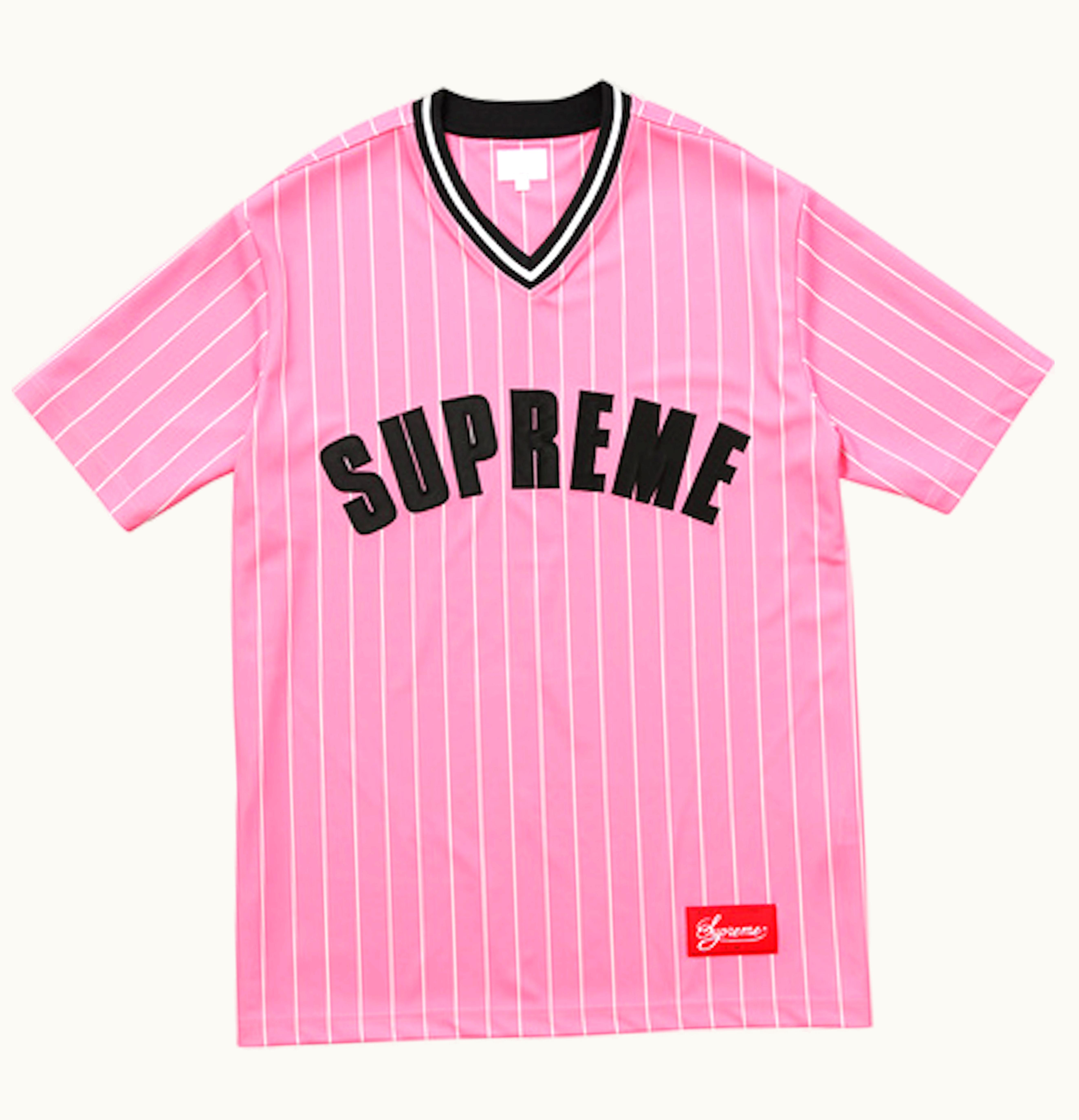 Supreme Supreme Pinstripe Baseball Jersey Pink