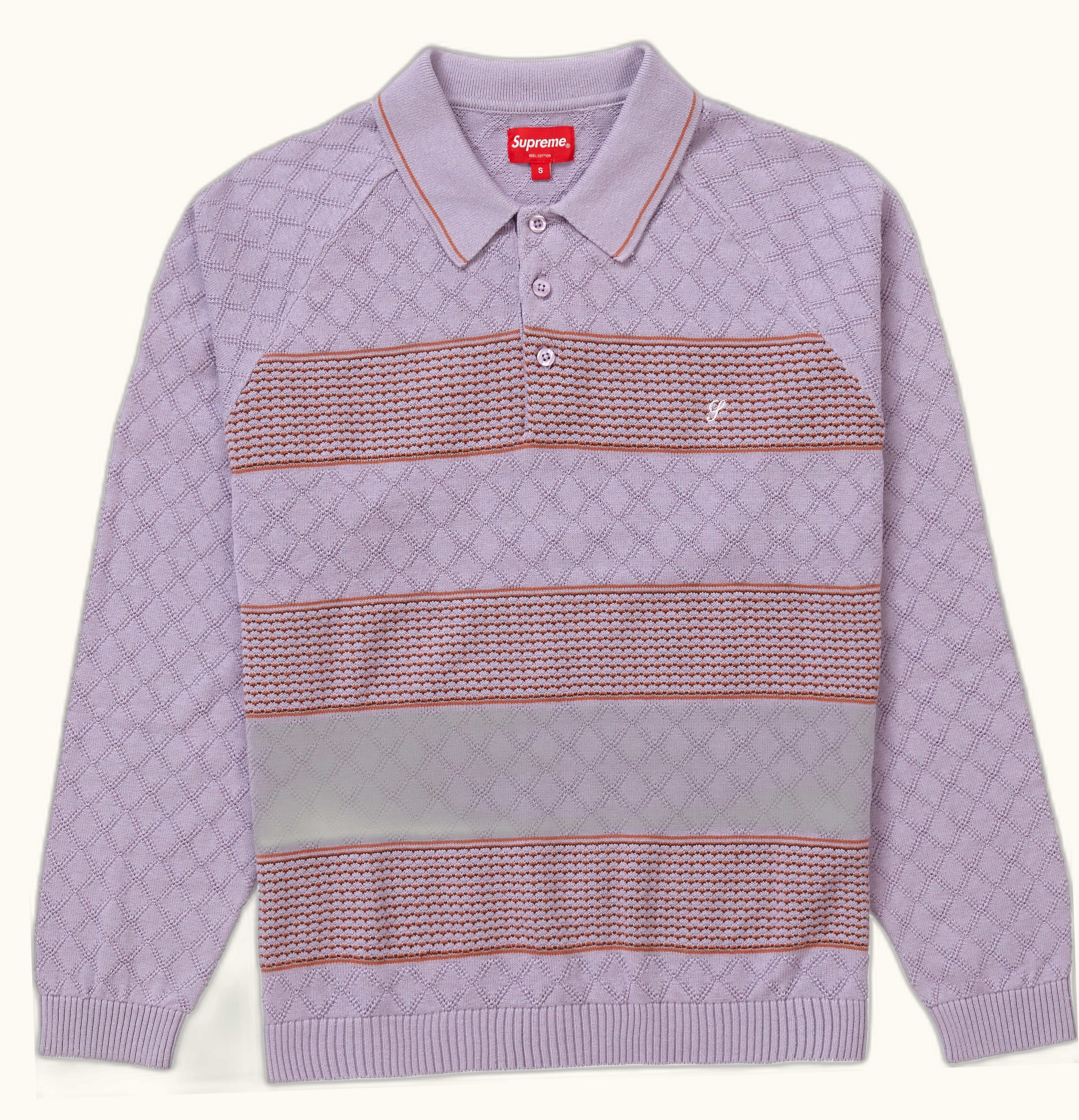 Supreme Supreme Knit Stripe L S Polo Dusty Light Purple